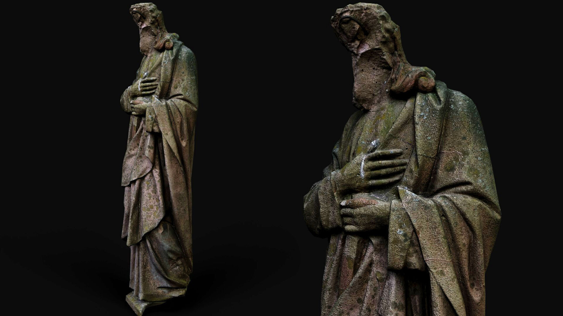 damaged ancient apostle mossy monument PBR photogrammetry Low-poly 3D model_1