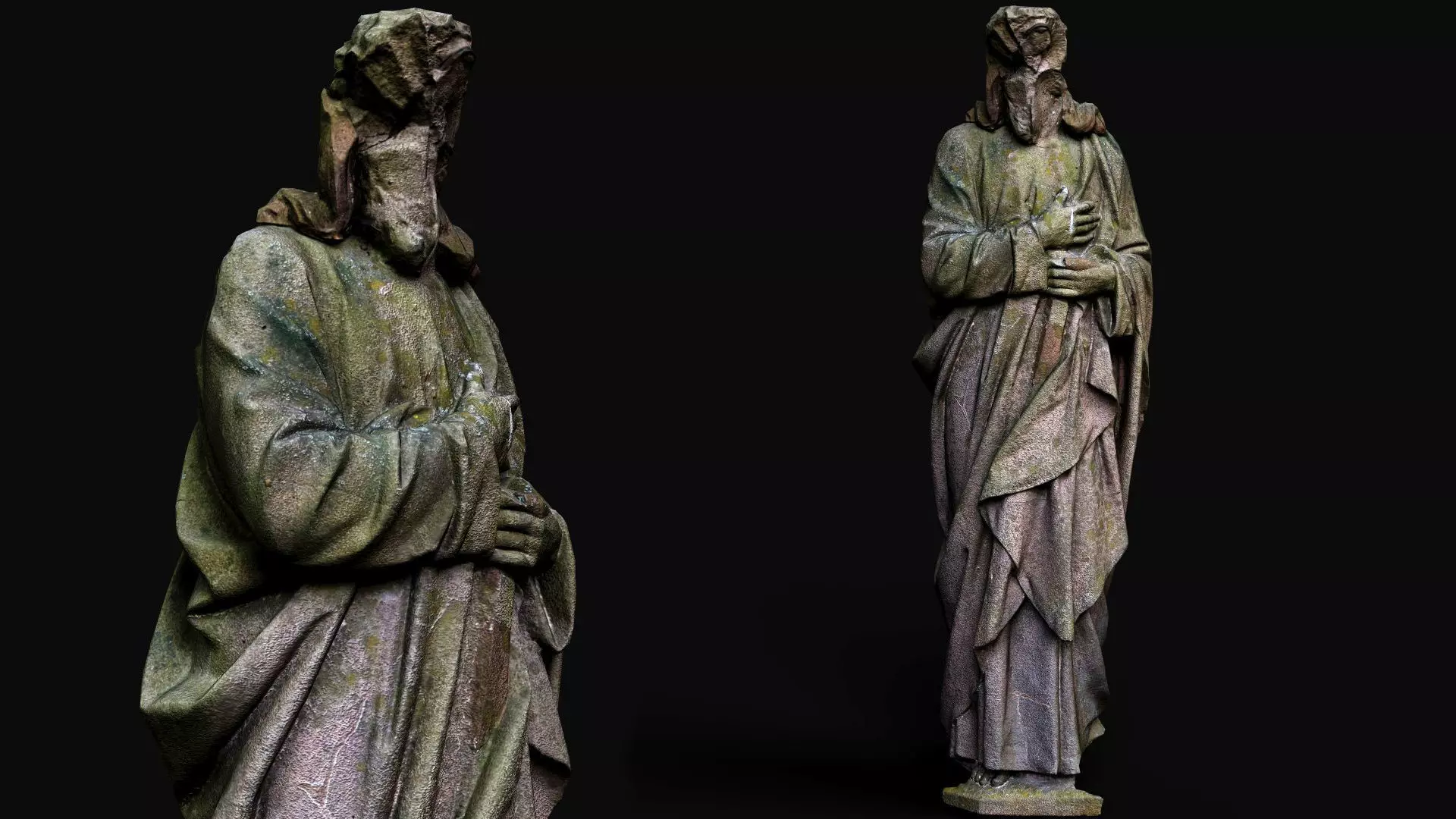 damaged ancient apostle mossy monument PBR photogrammetry Low-poly 3D model_0
