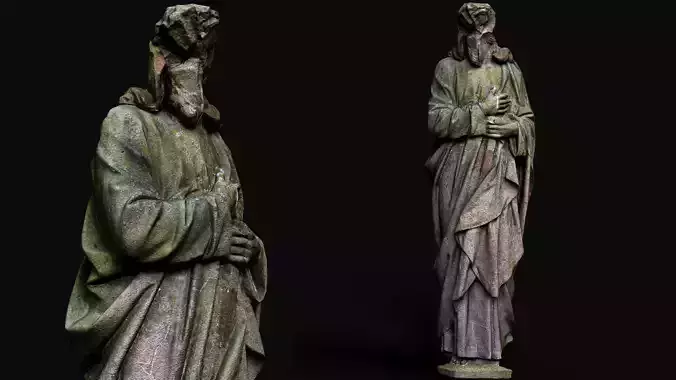 damaged ancient apostle mossy monument PBR photogrammetry Low-poly 3D model
