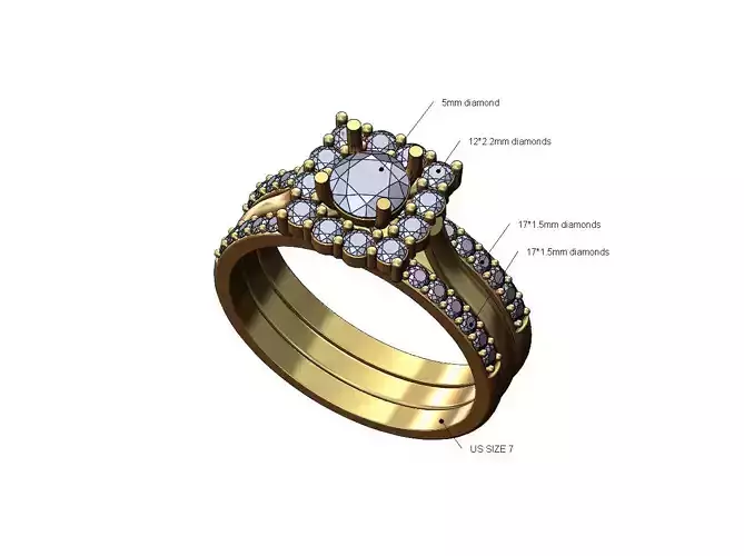 Square diamond cluster ring with guard bands US size 7