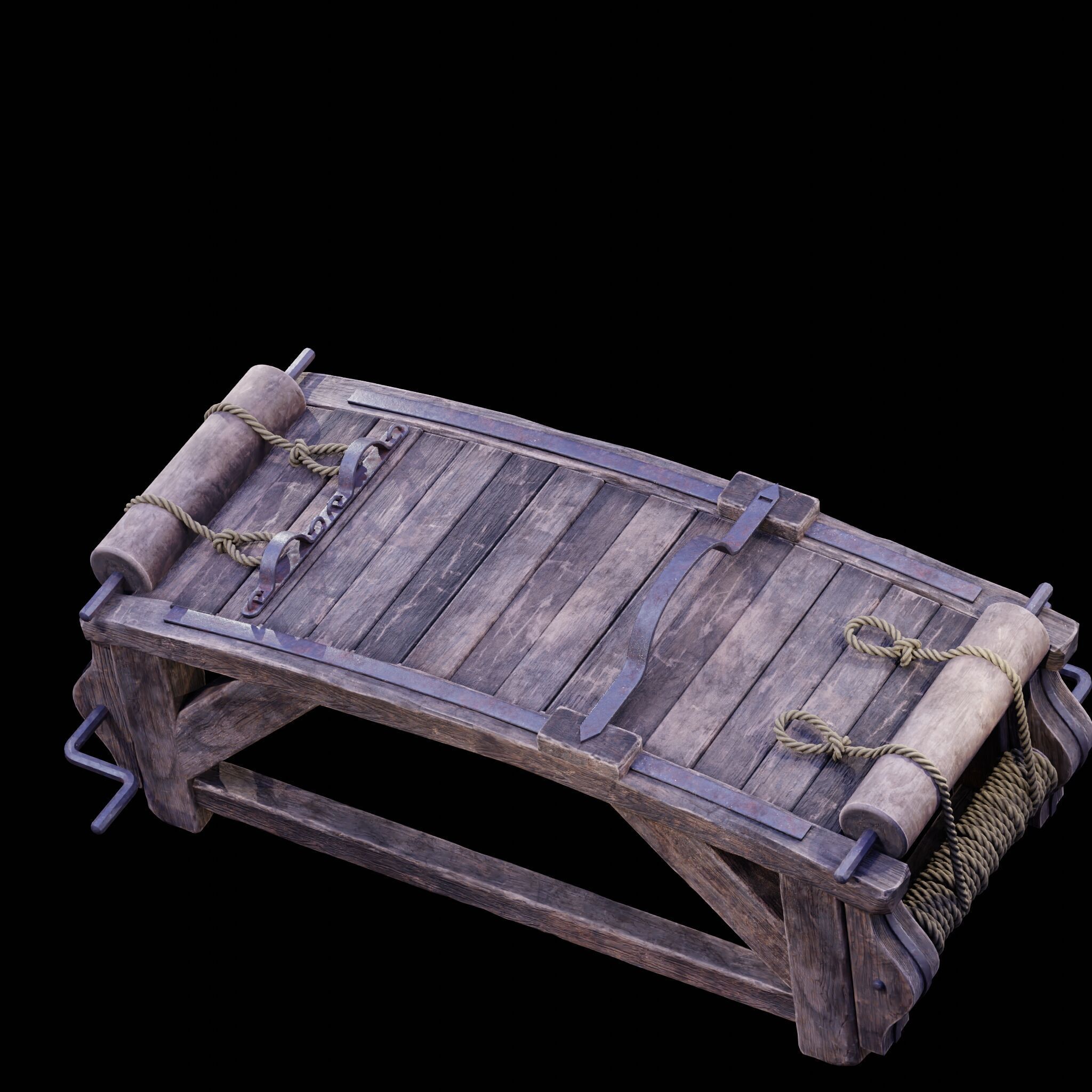 NANITE REAL-TIME MEDIEVAL STRETCHING TABLE - TORTURE DEVICE Low-poly 3D model_27