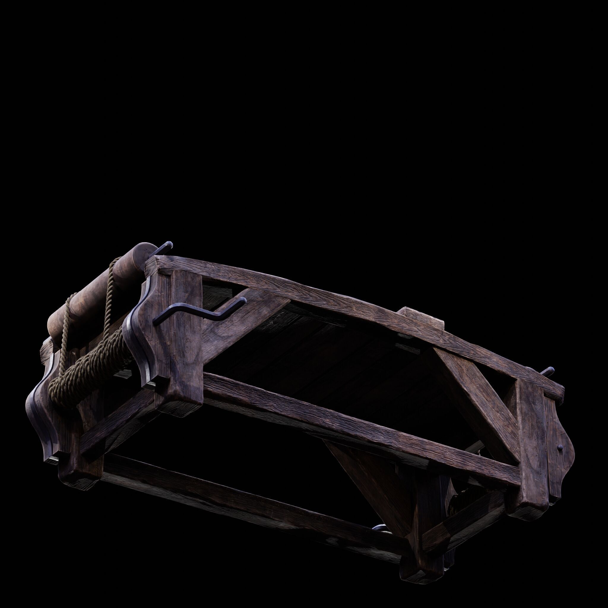 NANITE REAL-TIME MEDIEVAL STRETCHING TABLE - TORTURE DEVICE Low-poly 3D model_33