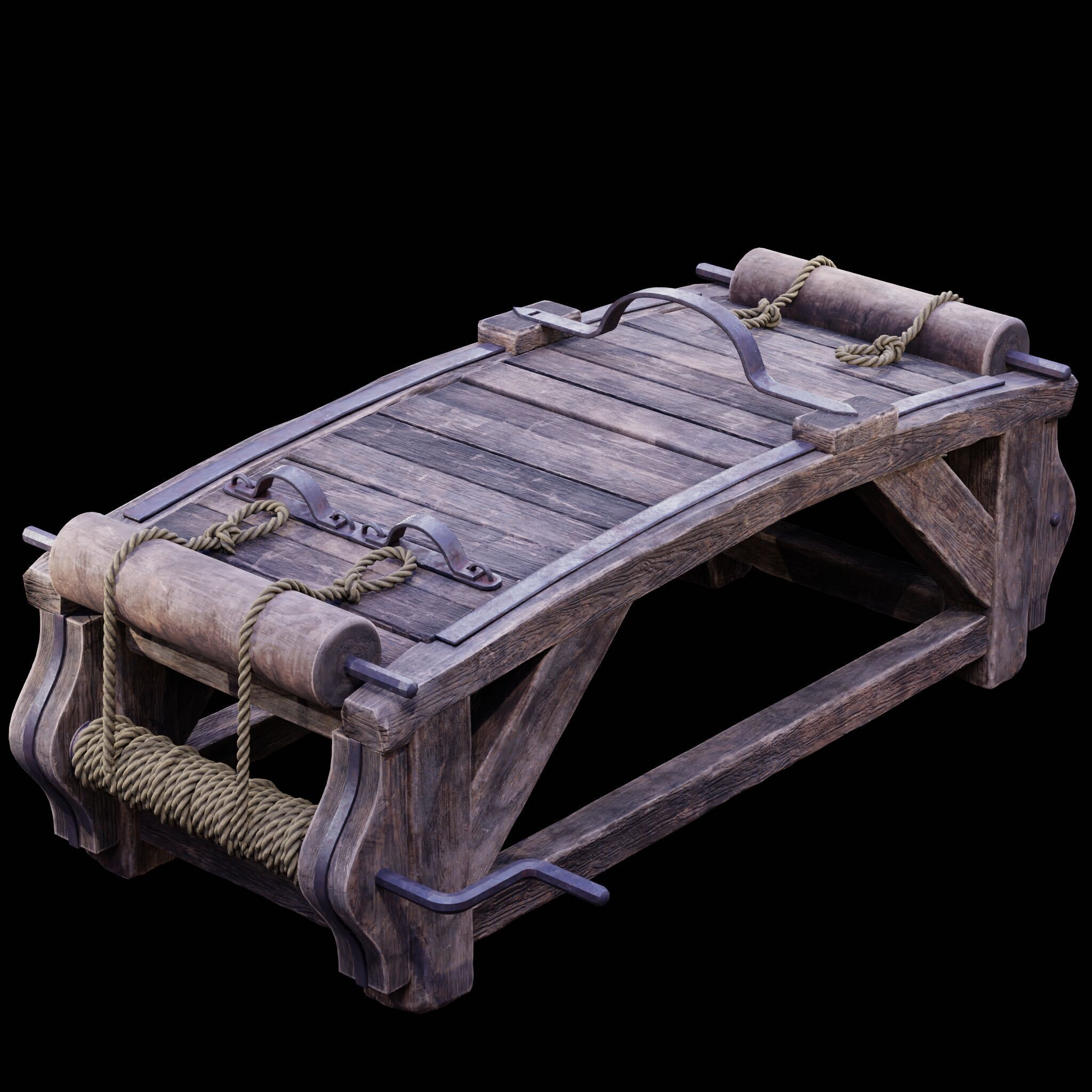 NANITE REAL-TIME MEDIEVAL STRETCHING TABLE - TORTURE DEVICE Low-poly 3D model_12