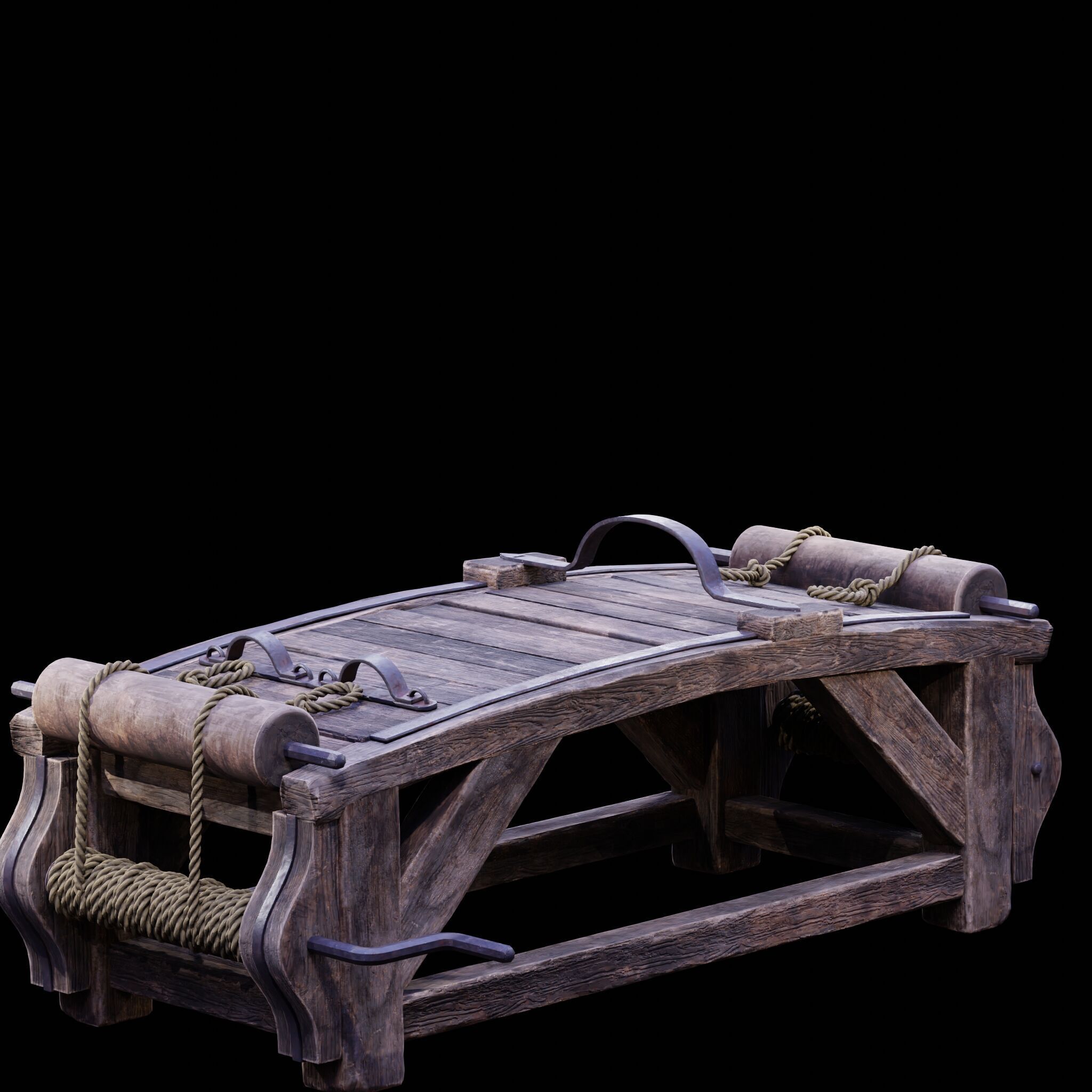 NANITE REAL-TIME MEDIEVAL STRETCHING TABLE - TORTURE DEVICE Low-poly 3D model_31