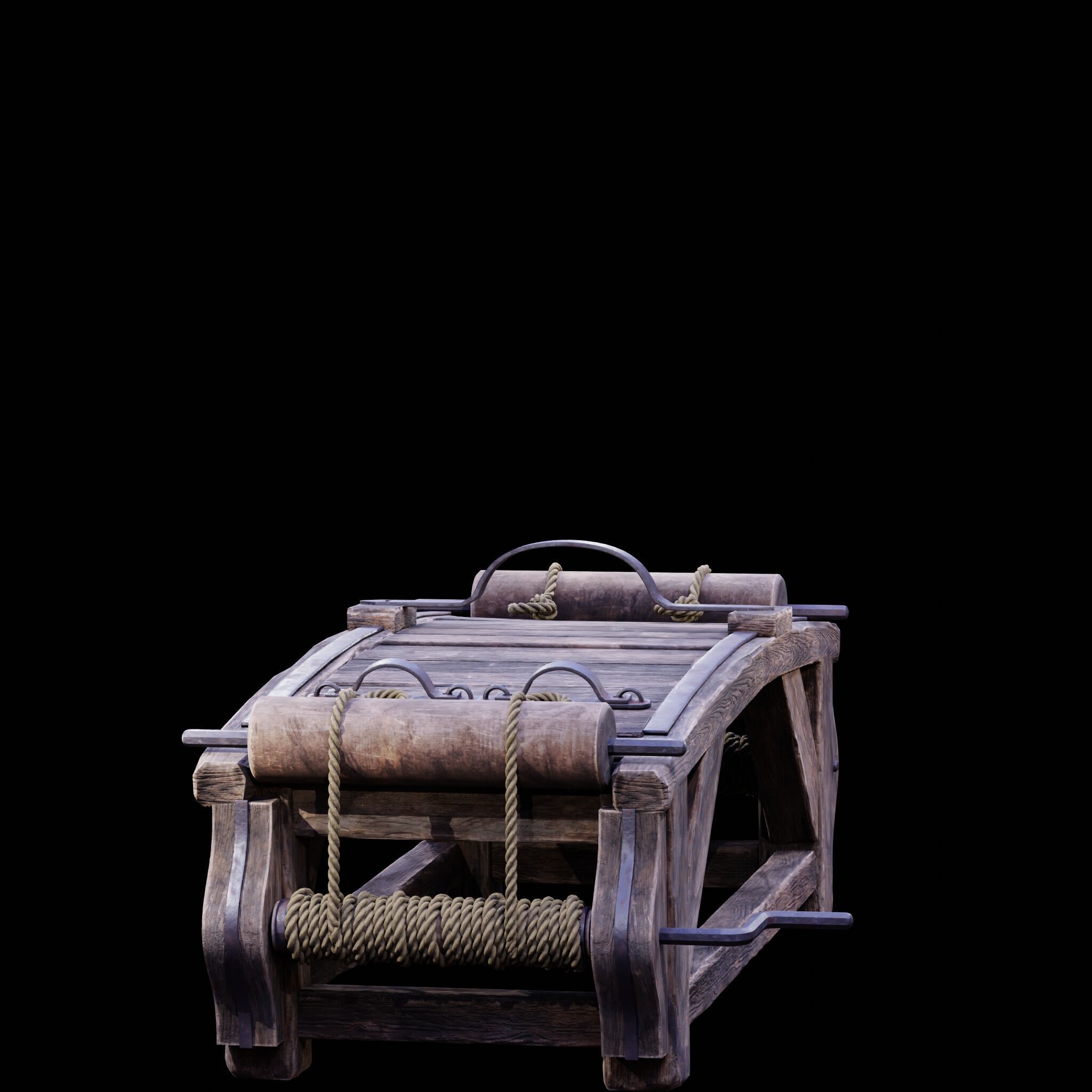 NANITE REAL-TIME MEDIEVAL STRETCHING TABLE - TORTURE DEVICE Low-poly 3D model_11