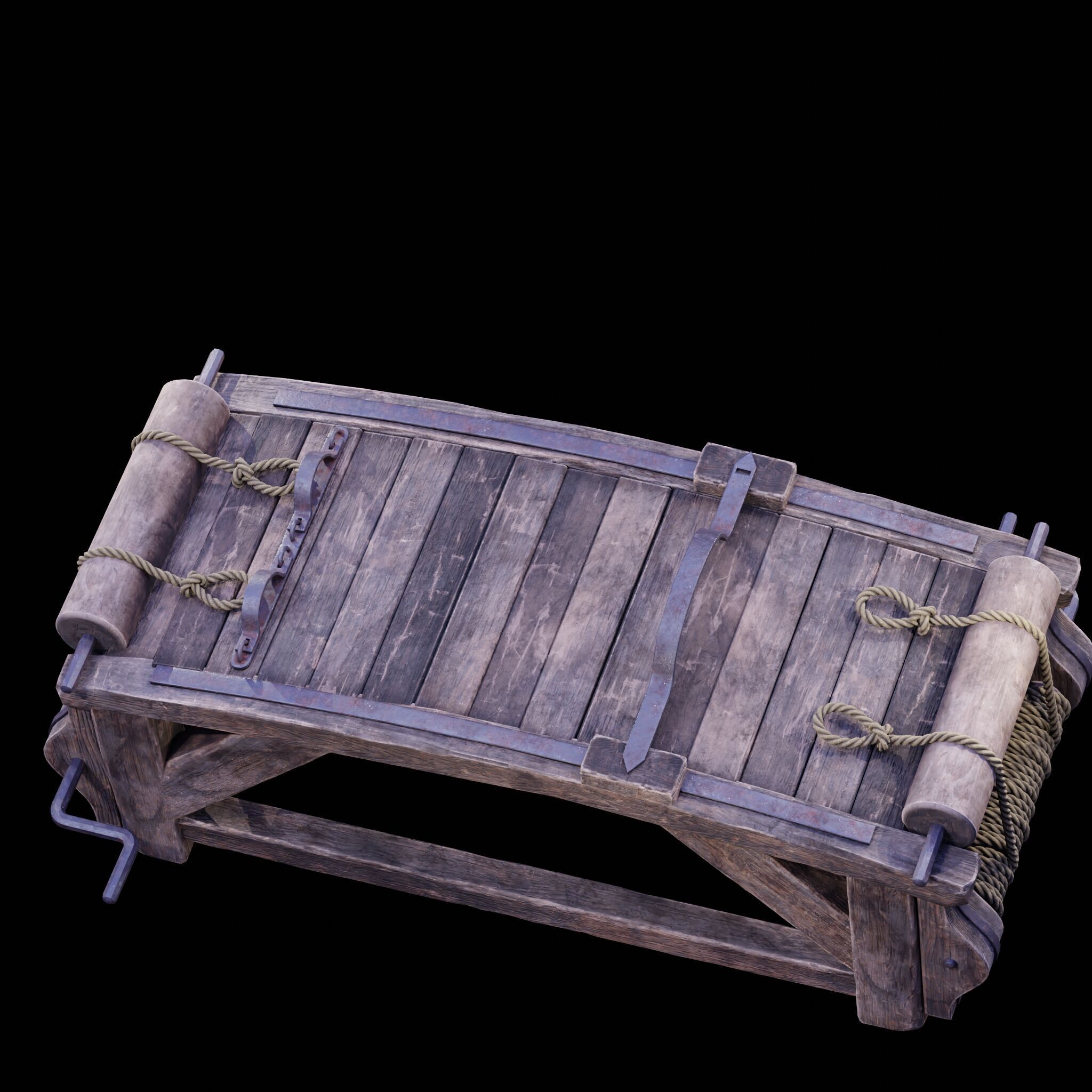NANITE REAL-TIME MEDIEVAL STRETCHING TABLE - TORTURE DEVICE Low-poly 3D model_37