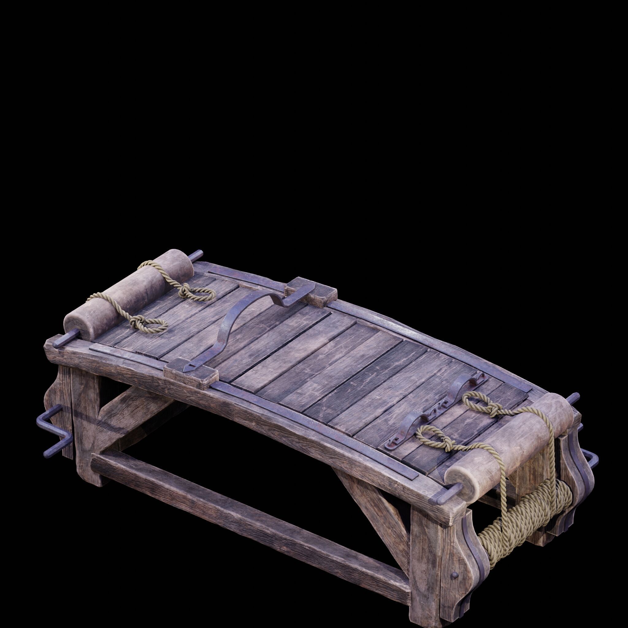 NANITE REAL-TIME MEDIEVAL STRETCHING TABLE - TORTURE DEVICE Low-poly 3D model_36