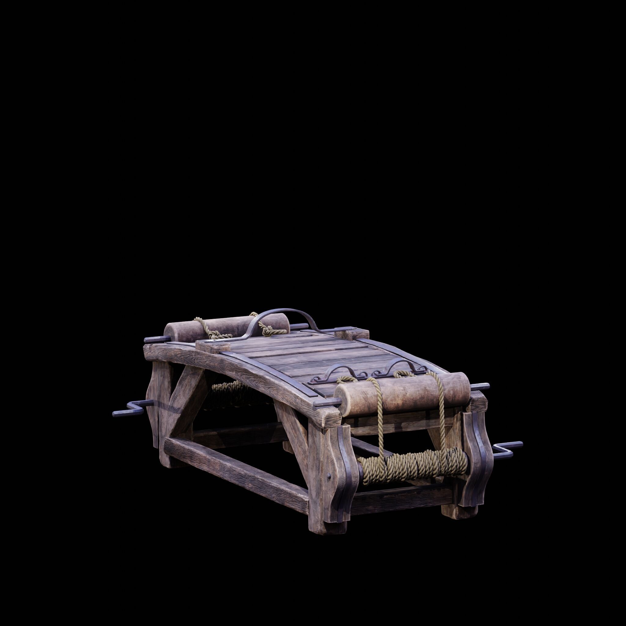 NANITE REAL-TIME MEDIEVAL STRETCHING TABLE - TORTURE DEVICE Low-poly 3D model_10