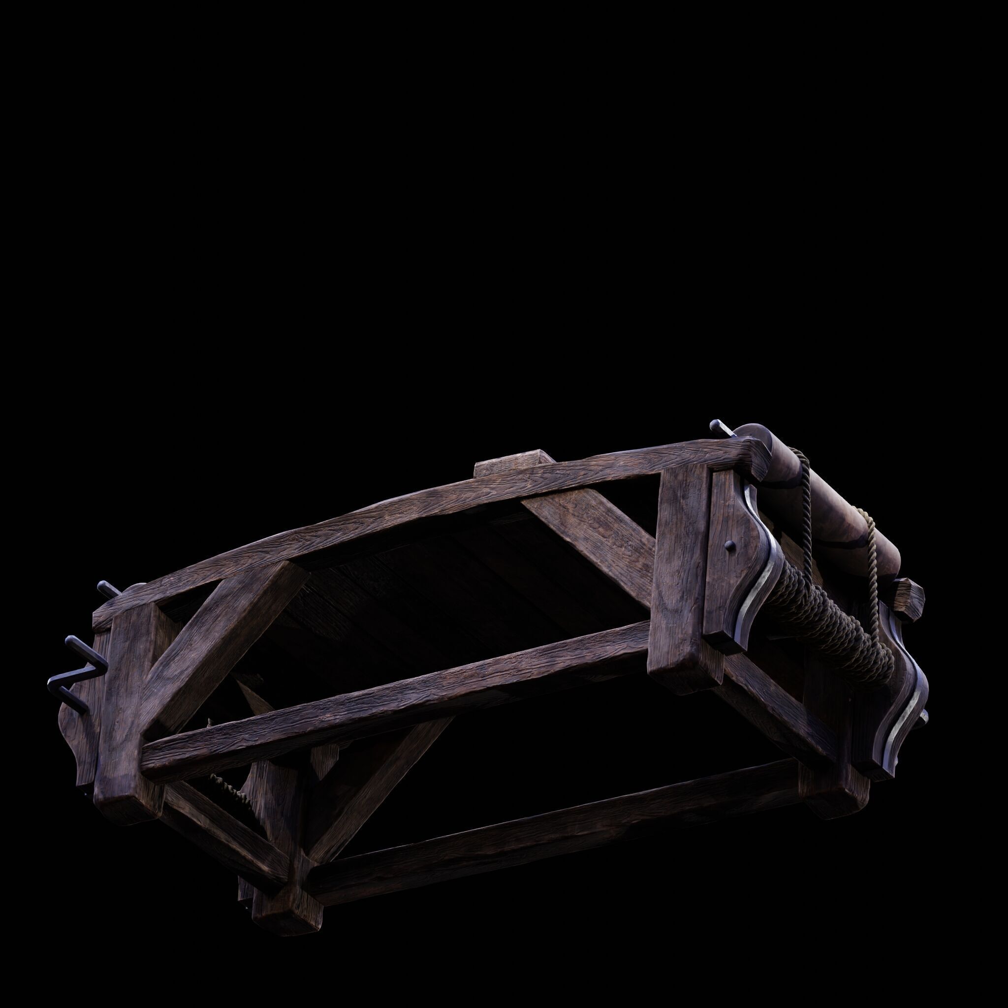 NANITE REAL-TIME MEDIEVAL STRETCHING TABLE - TORTURE DEVICE Low-poly 3D model_34