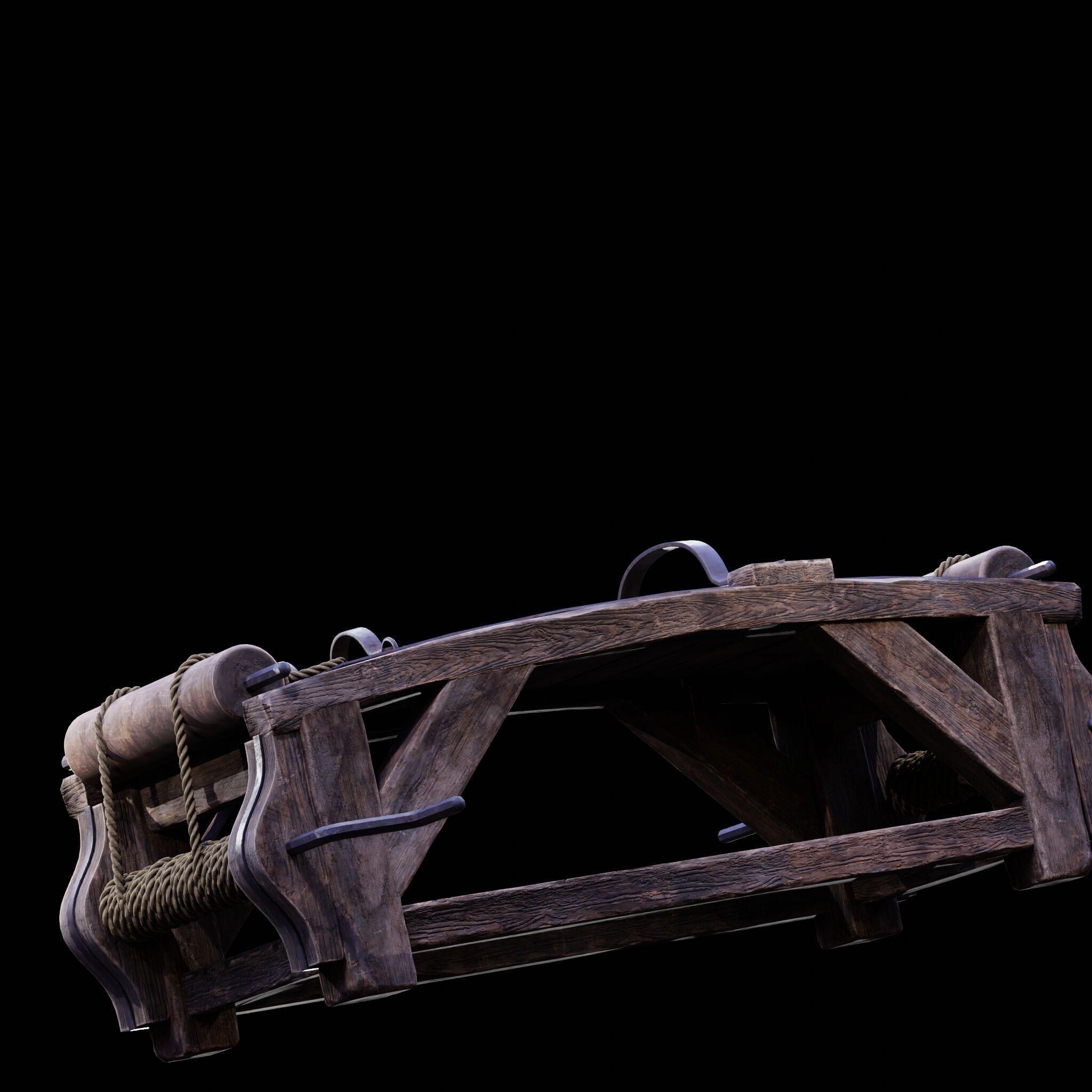NANITE REAL-TIME MEDIEVAL STRETCHING TABLE - TORTURE DEVICE Low-poly 3D model_8