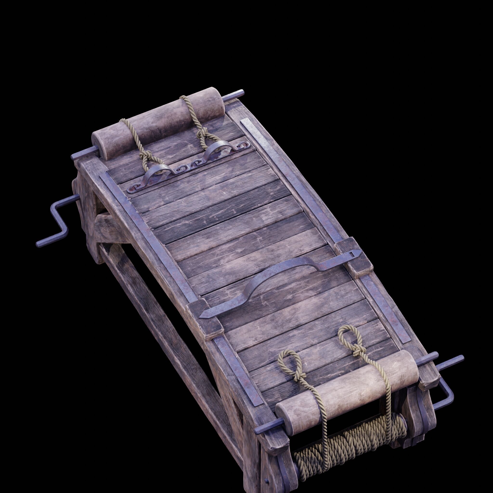 NANITE REAL-TIME MEDIEVAL STRETCHING TABLE - TORTURE DEVICE Low-poly 3D model_40