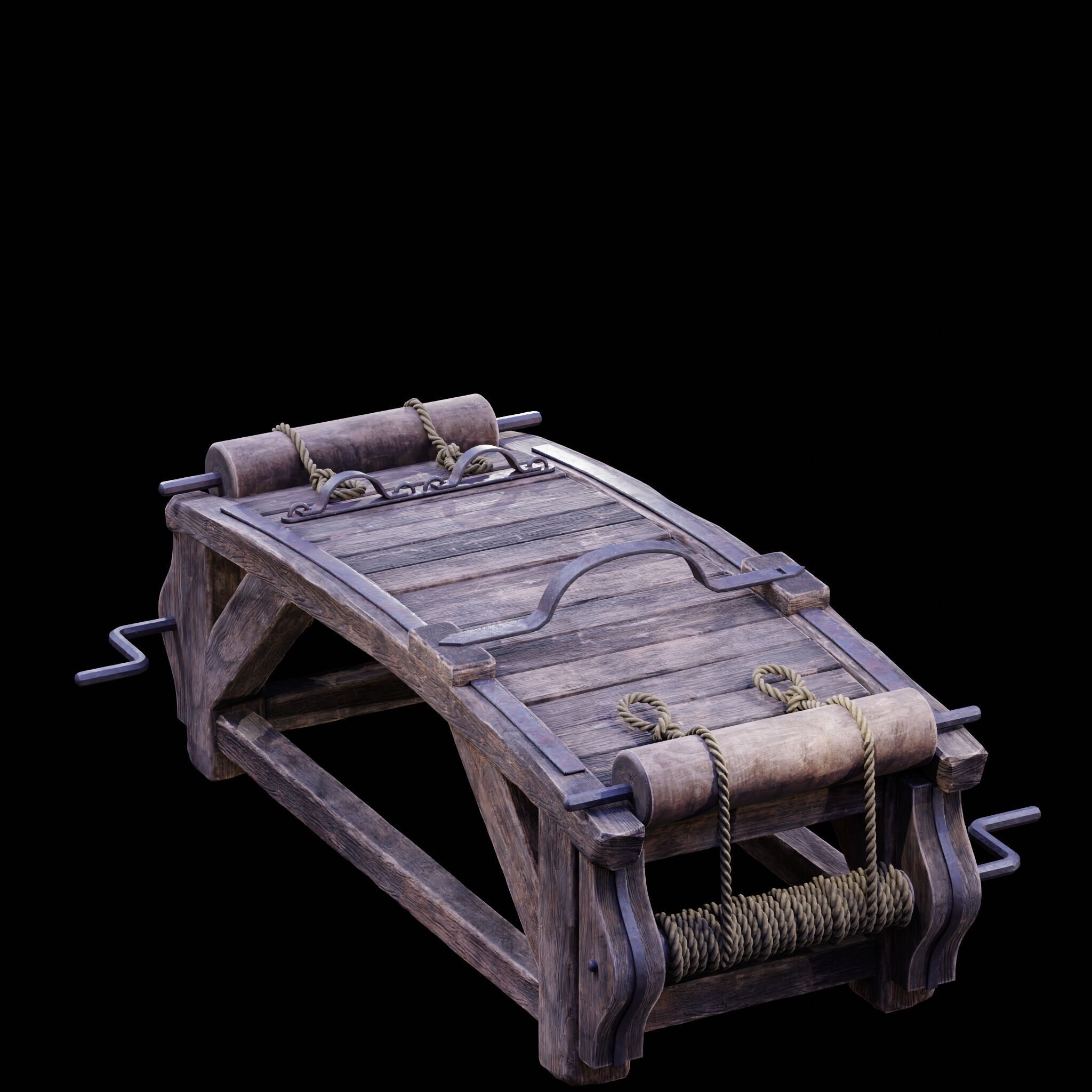 NANITE REAL-TIME MEDIEVAL STRETCHING TABLE - TORTURE DEVICE Low-poly 3D model_16