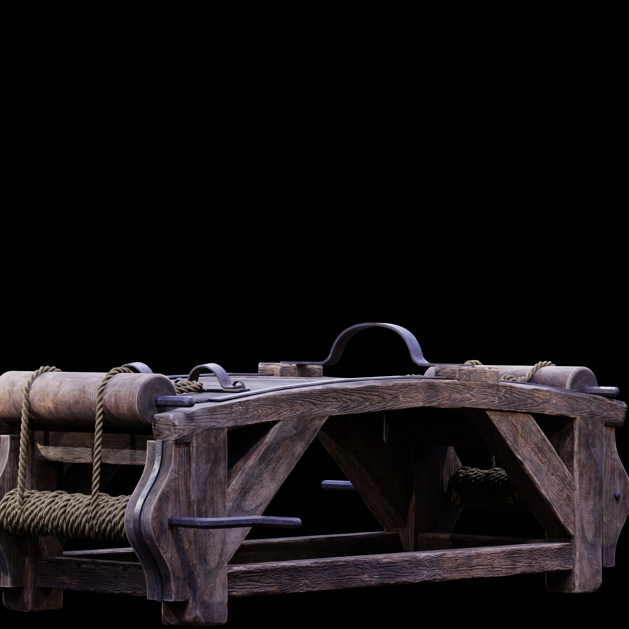NANITE REAL-TIME MEDIEVAL STRETCHING TABLE - TORTURE DEVICE Low-poly 3D model_18