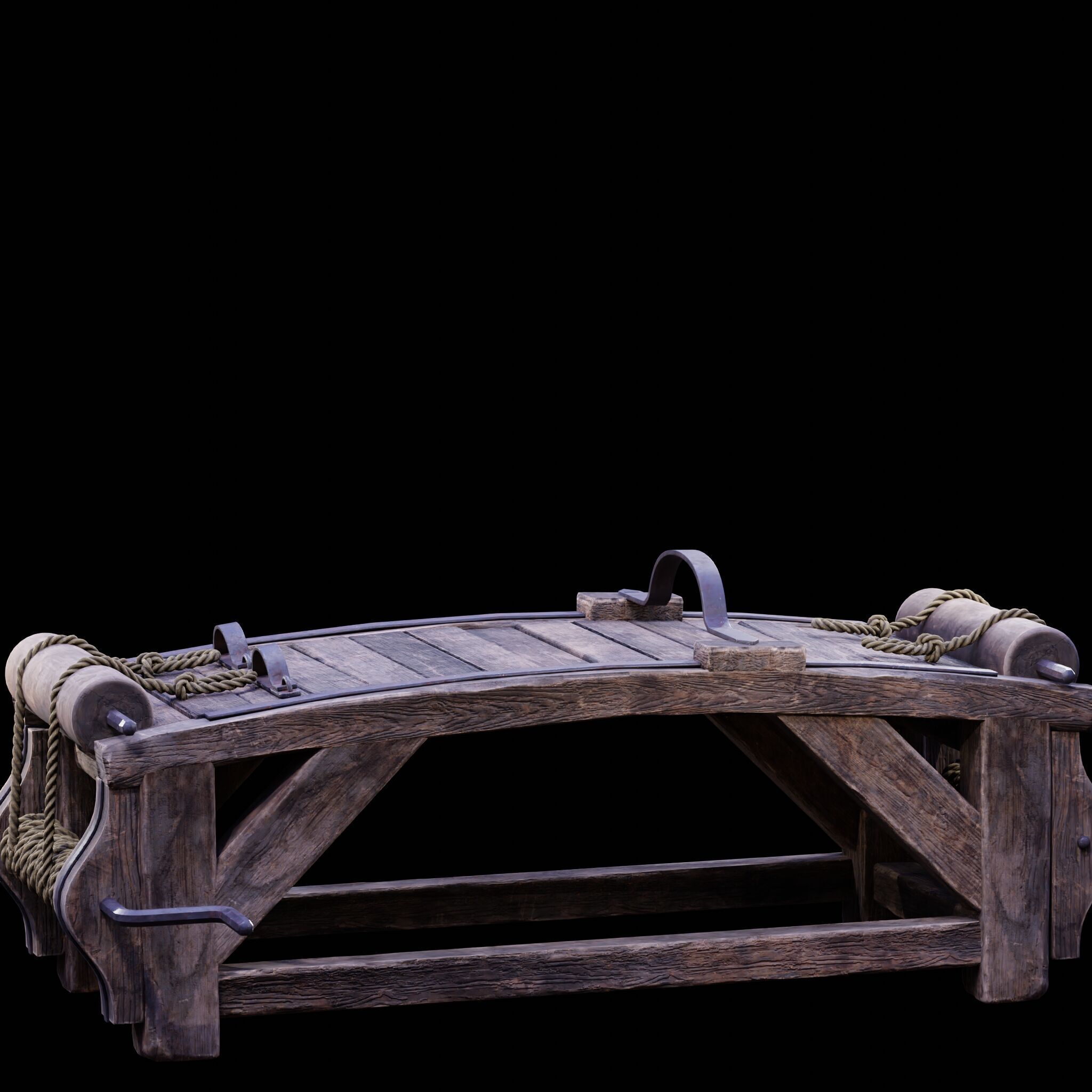 NANITE REAL-TIME MEDIEVAL STRETCHING TABLE - TORTURE DEVICE Low-poly 3D model_3