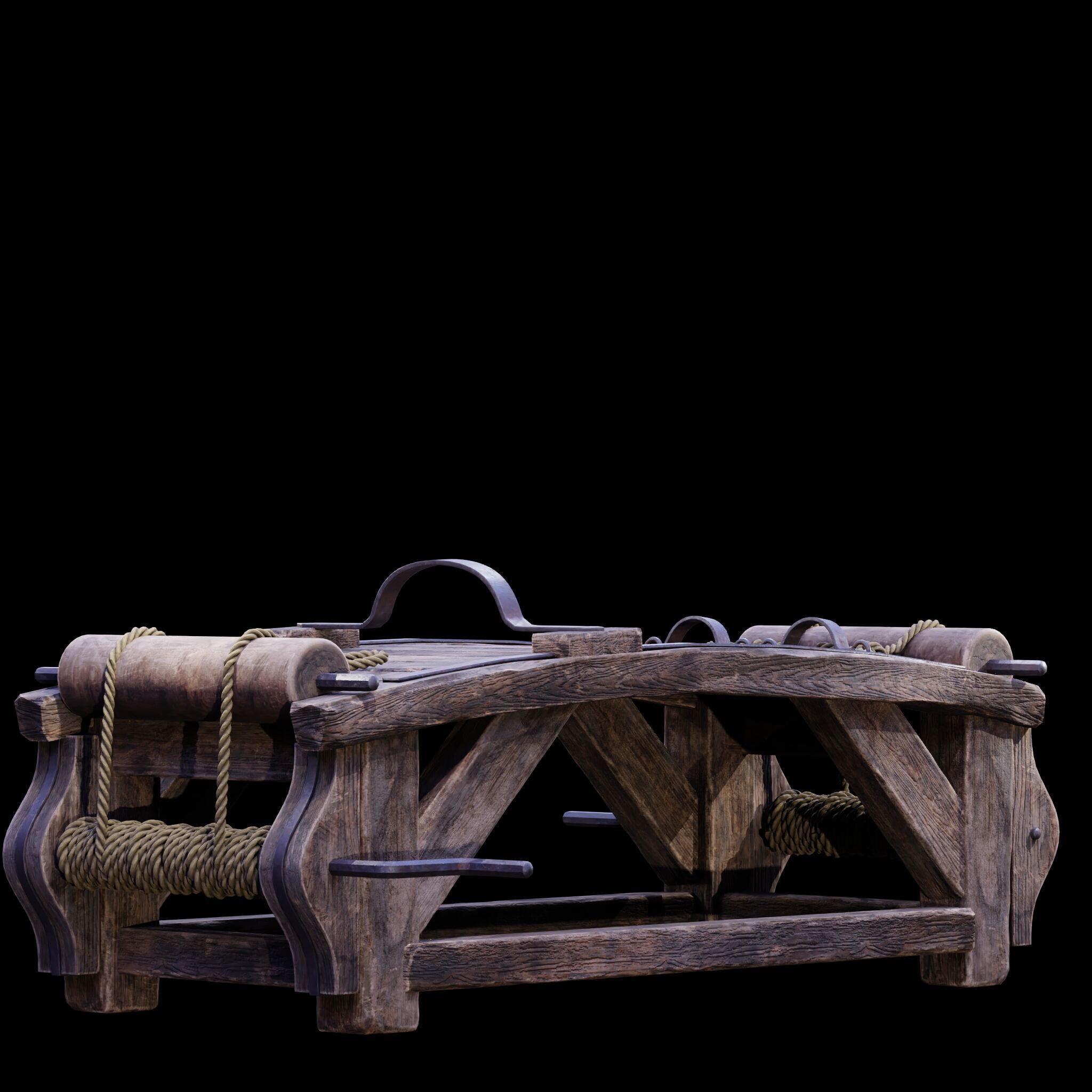 NANITE REAL-TIME MEDIEVAL STRETCHING TABLE - TORTURE DEVICE Low-poly 3D model_19