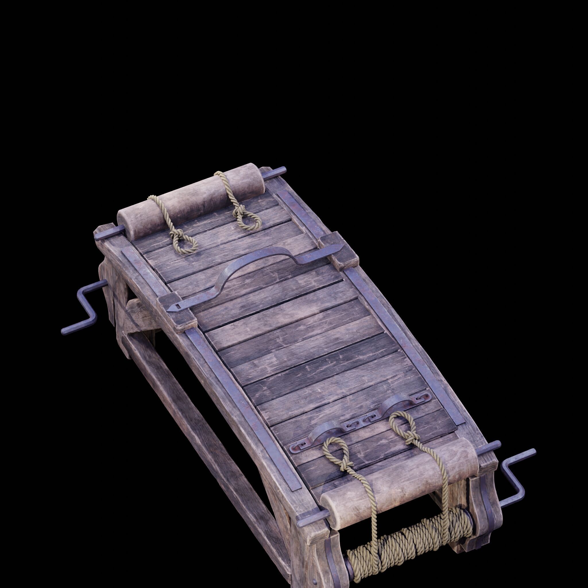 NANITE REAL-TIME MEDIEVAL STRETCHING TABLE - TORTURE DEVICE Low-poly 3D model_29