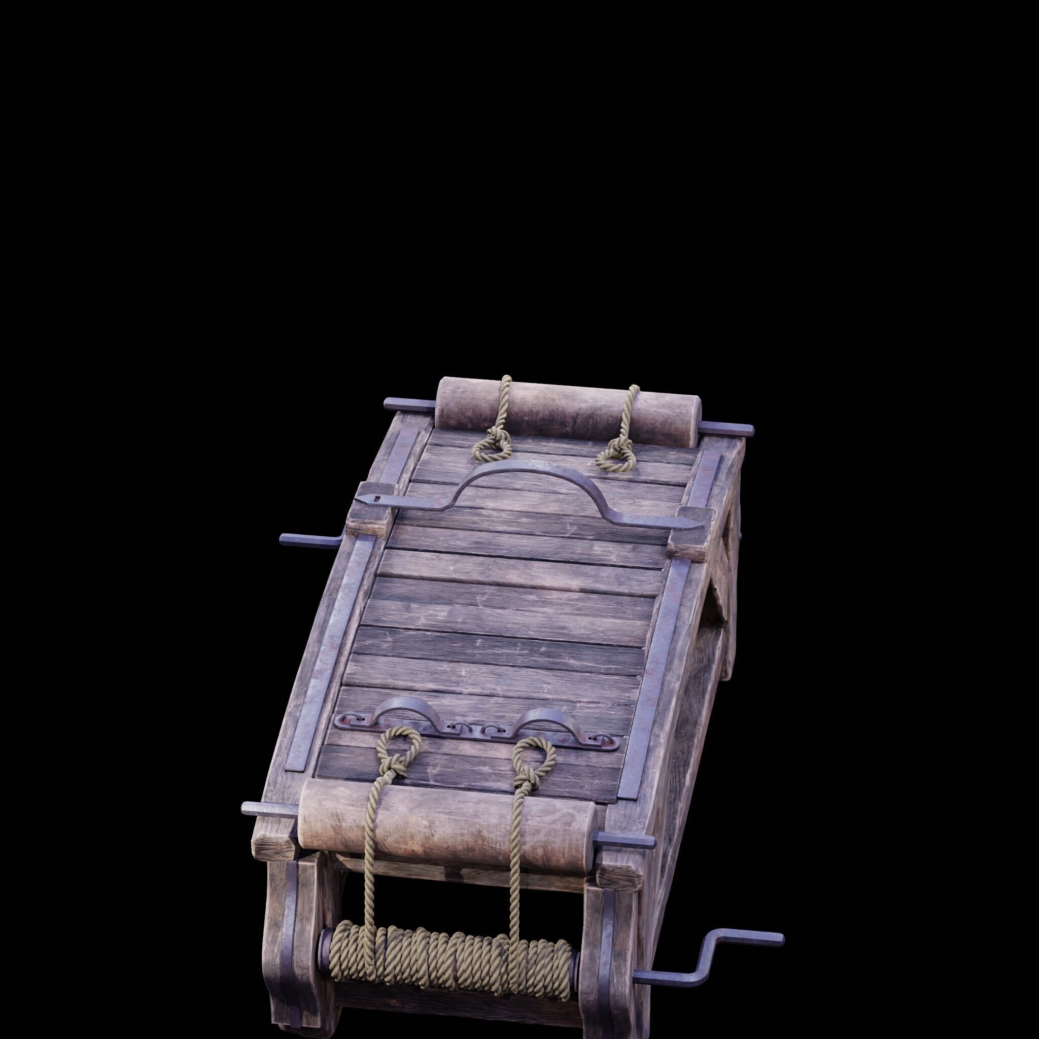 NANITE REAL-TIME MEDIEVAL STRETCHING TABLE - TORTURE DEVICE Low-poly 3D model_35