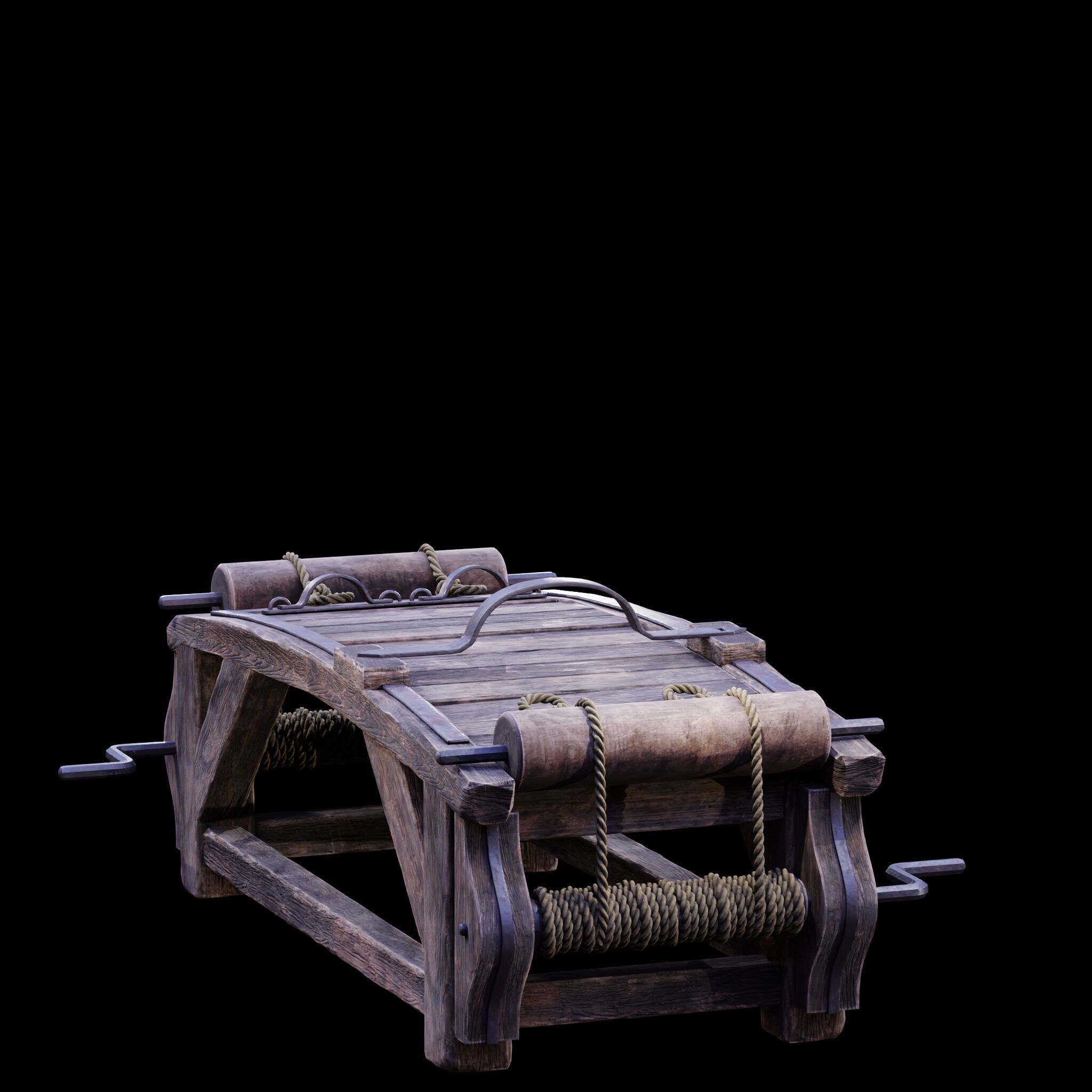 NANITE REAL-TIME MEDIEVAL STRETCHING TABLE - TORTURE DEVICE Low-poly 3D model_15