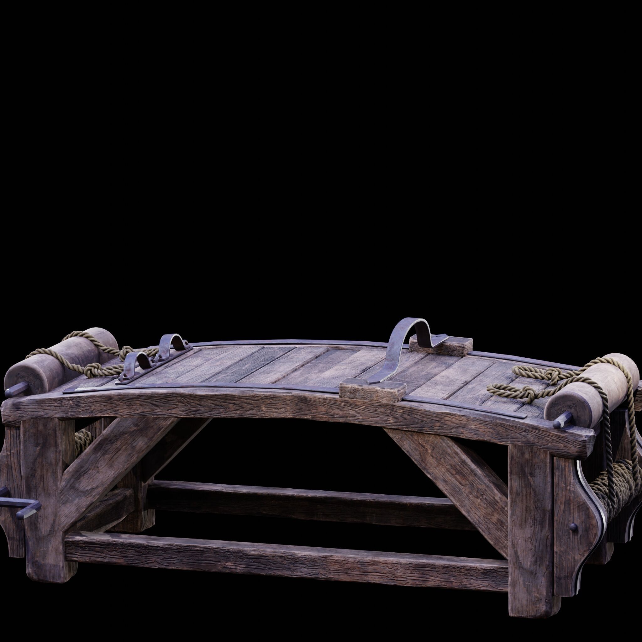 NANITE REAL-TIME MEDIEVAL STRETCHING TABLE - TORTURE DEVICE Low-poly 3D model_21
