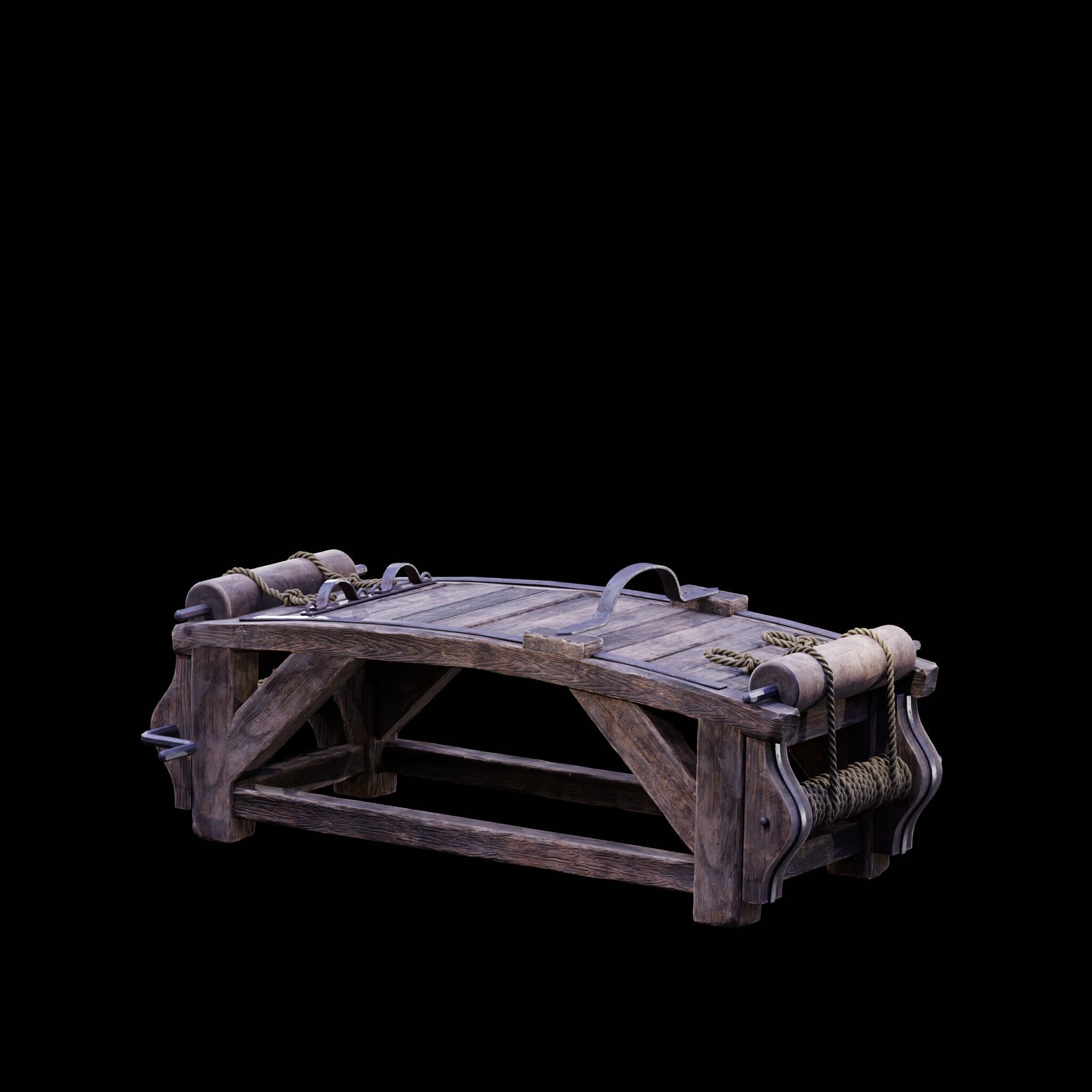 NANITE REAL-TIME MEDIEVAL STRETCHING TABLE - TORTURE DEVICE Low-poly 3D model_24