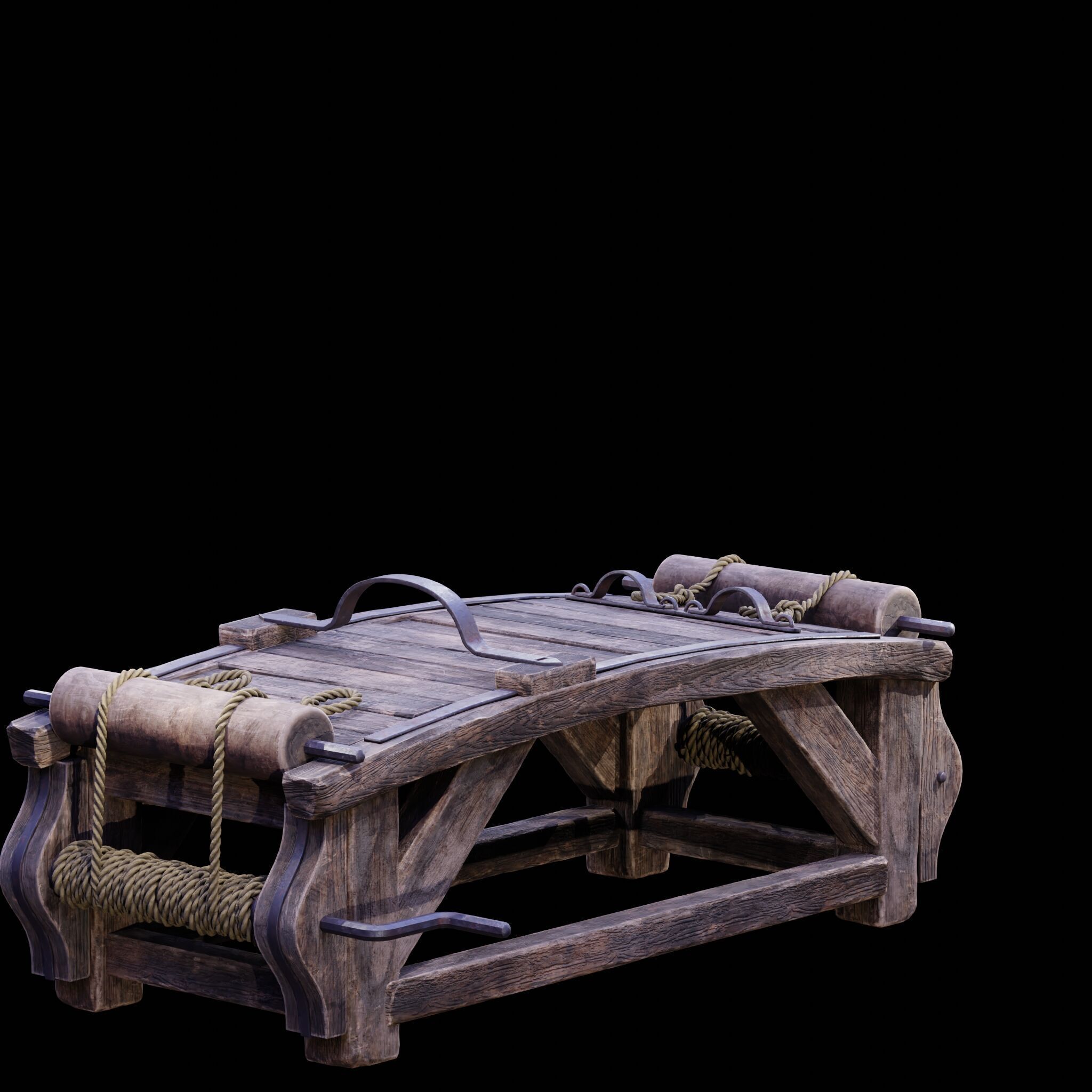 NANITE REAL-TIME MEDIEVAL STRETCHING TABLE - TORTURE DEVICE Low-poly 3D model_17