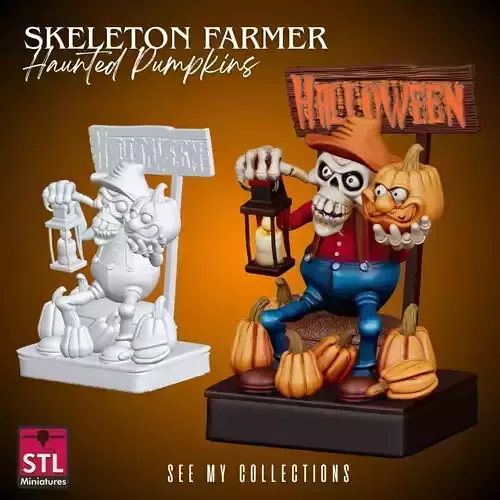 Skeleton Farmer with Haunted Pumpkins STL Halloween 