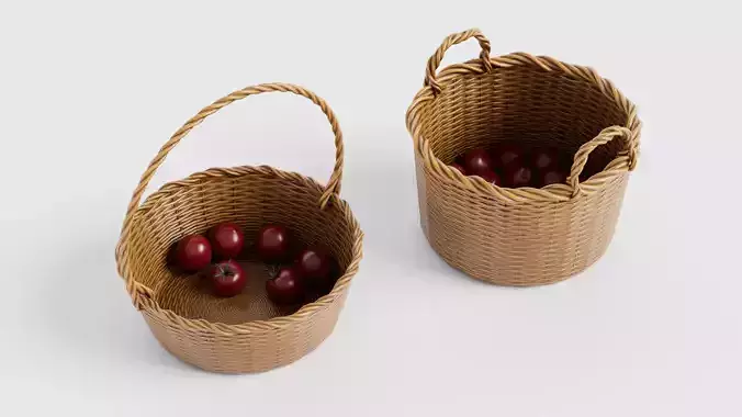 10 variation wicker basket with vegetables Low-poly 3D model