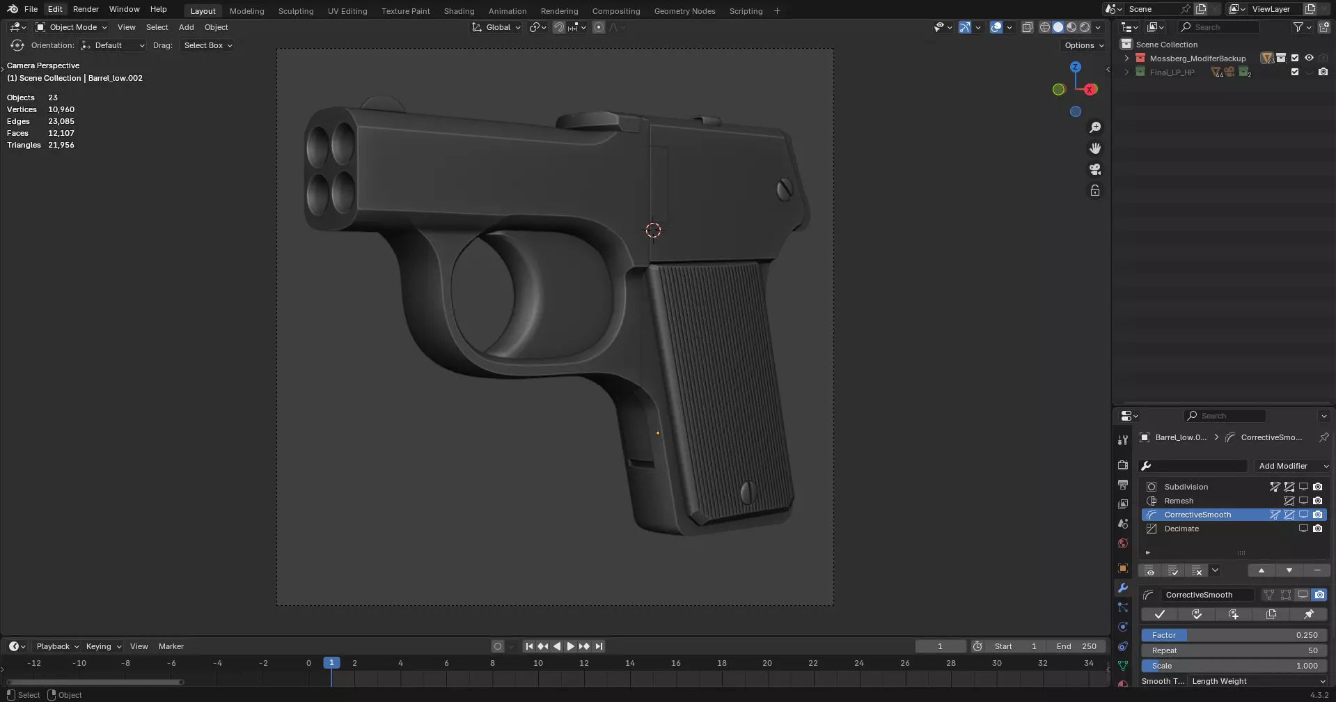 Game Ready Mossberg Brownie Pistol 3D Model Low High Poly 21k Low-poly 3D model_18