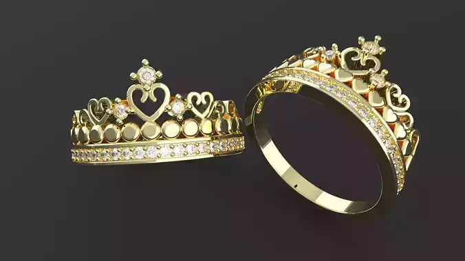 Royal Crown Heart Ring 3D print model