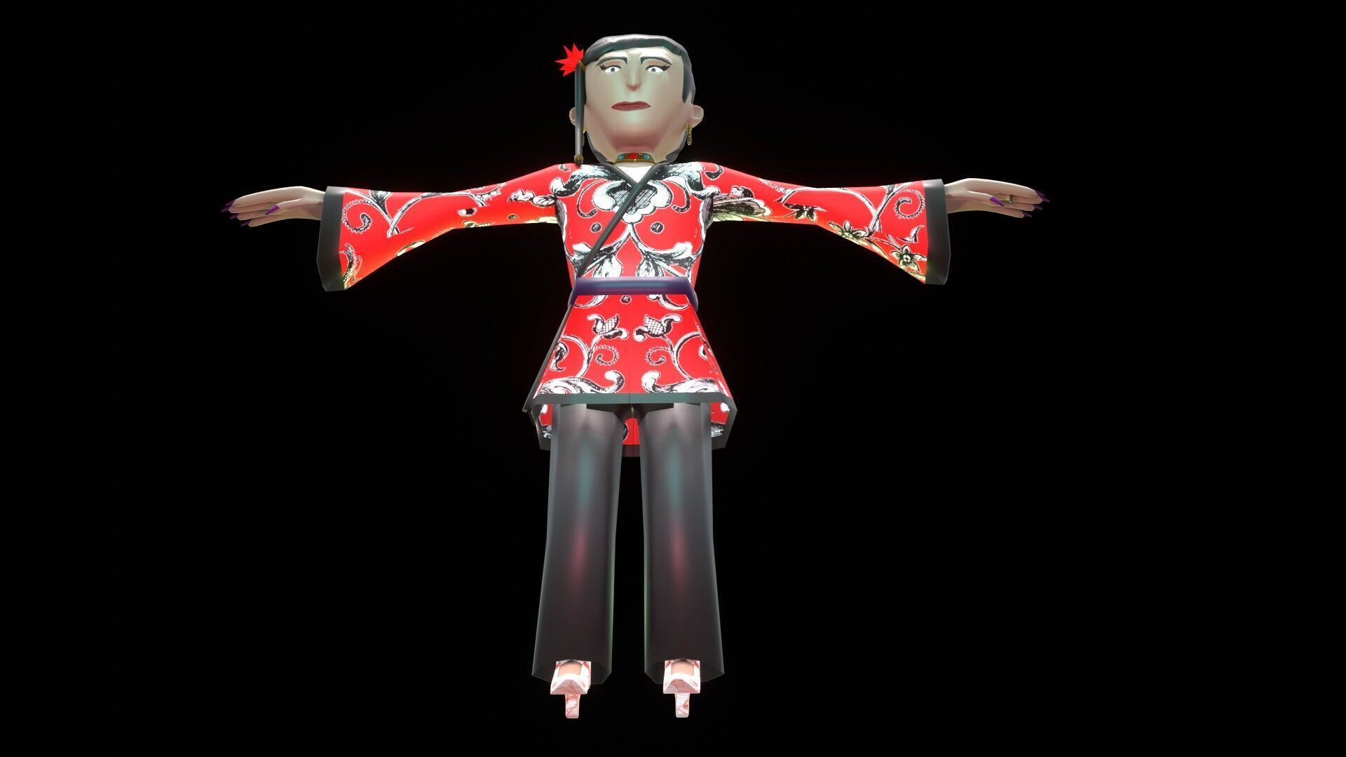 female Chinese low poly cartoon character Low-poly 3D model_9