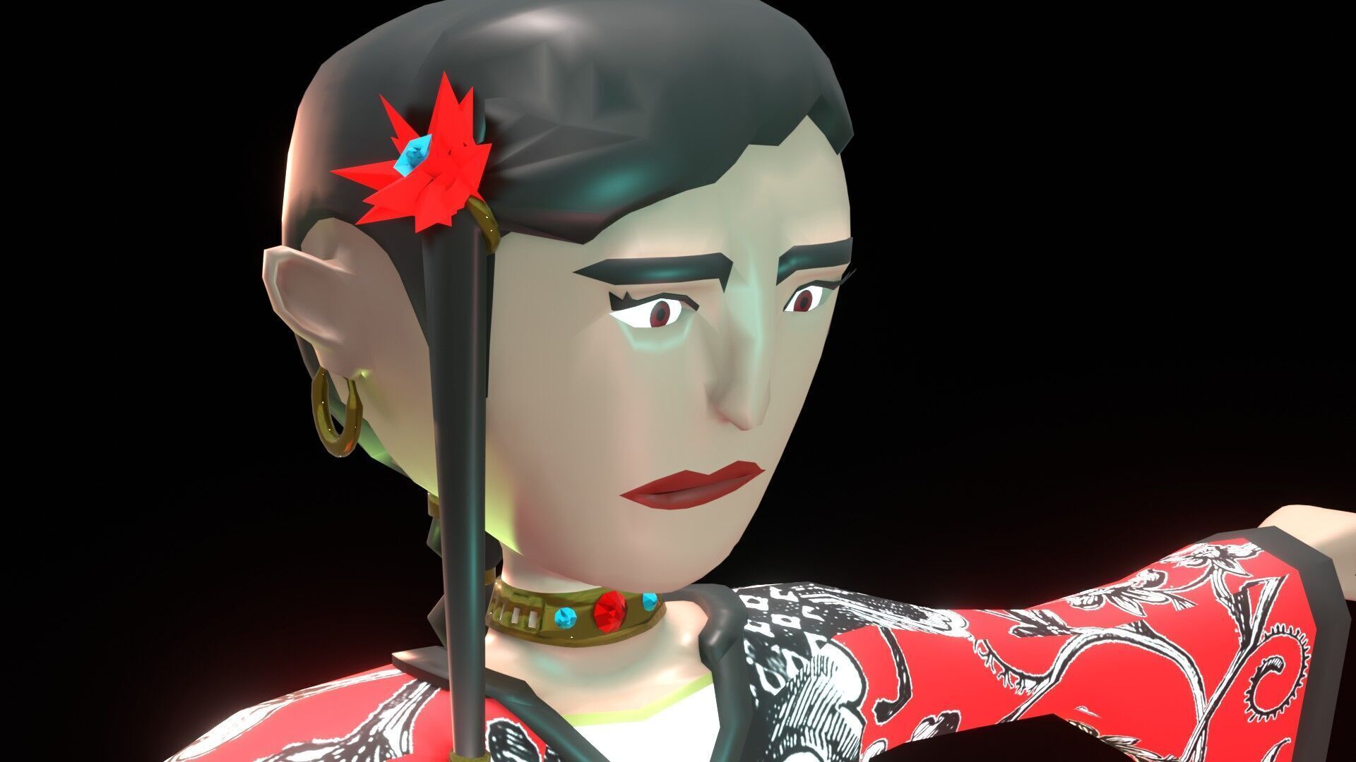 female Chinese low poly cartoon character Low-poly 3D model_12