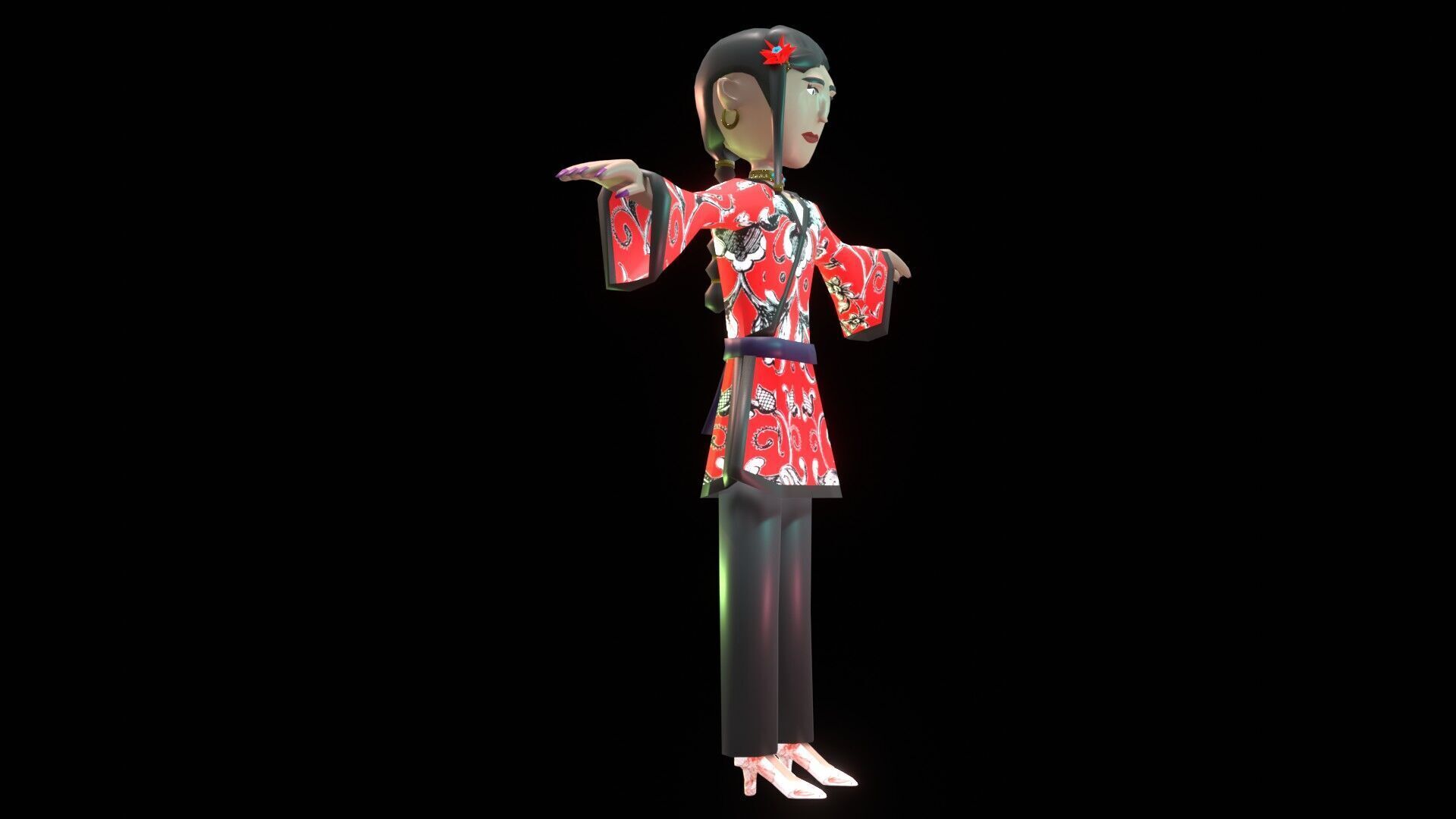 female Chinese low poly cartoon character Low-poly 3D model_6