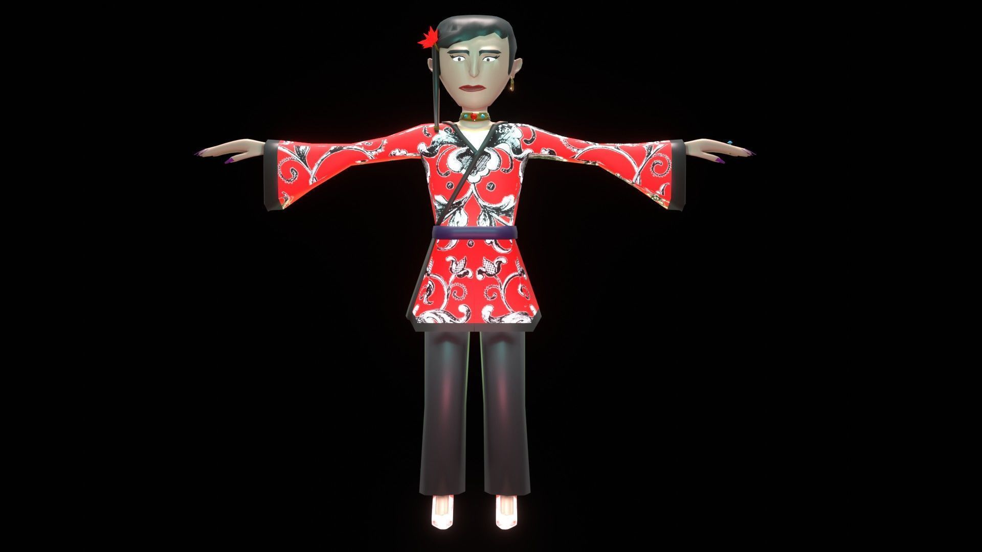 female Chinese low poly cartoon character Low-poly 3D model_1