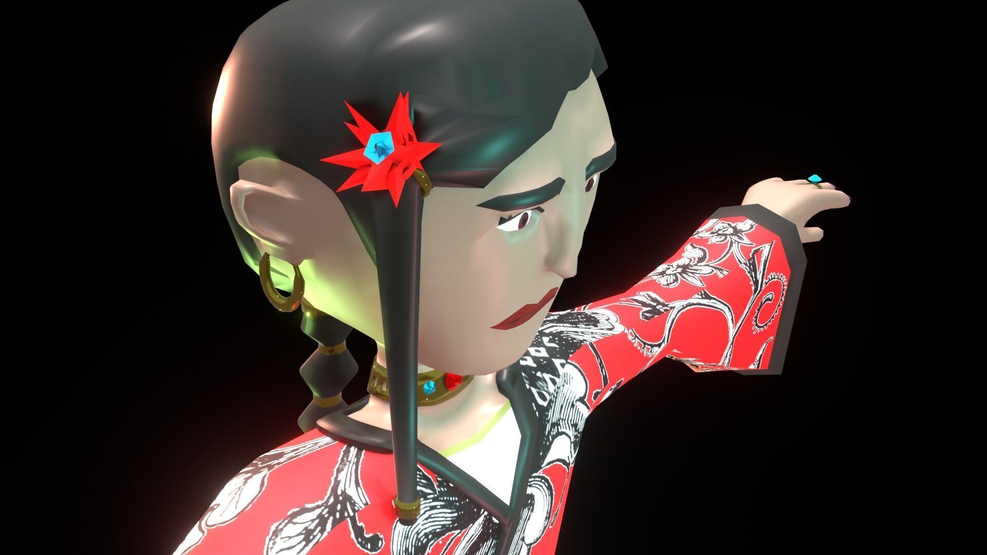 female Chinese low poly cartoon character Low-poly 3D model_17