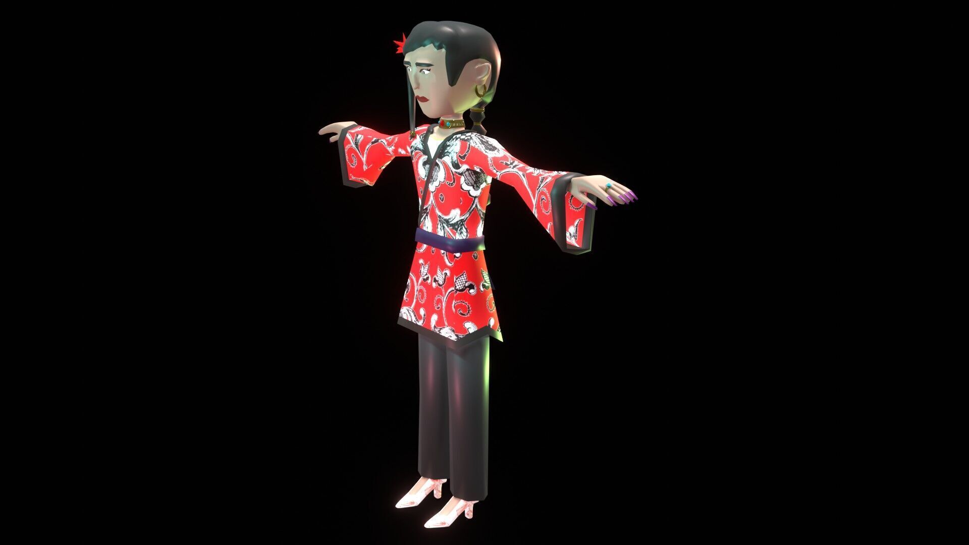 female Chinese low poly cartoon character Low-poly 3D model_2