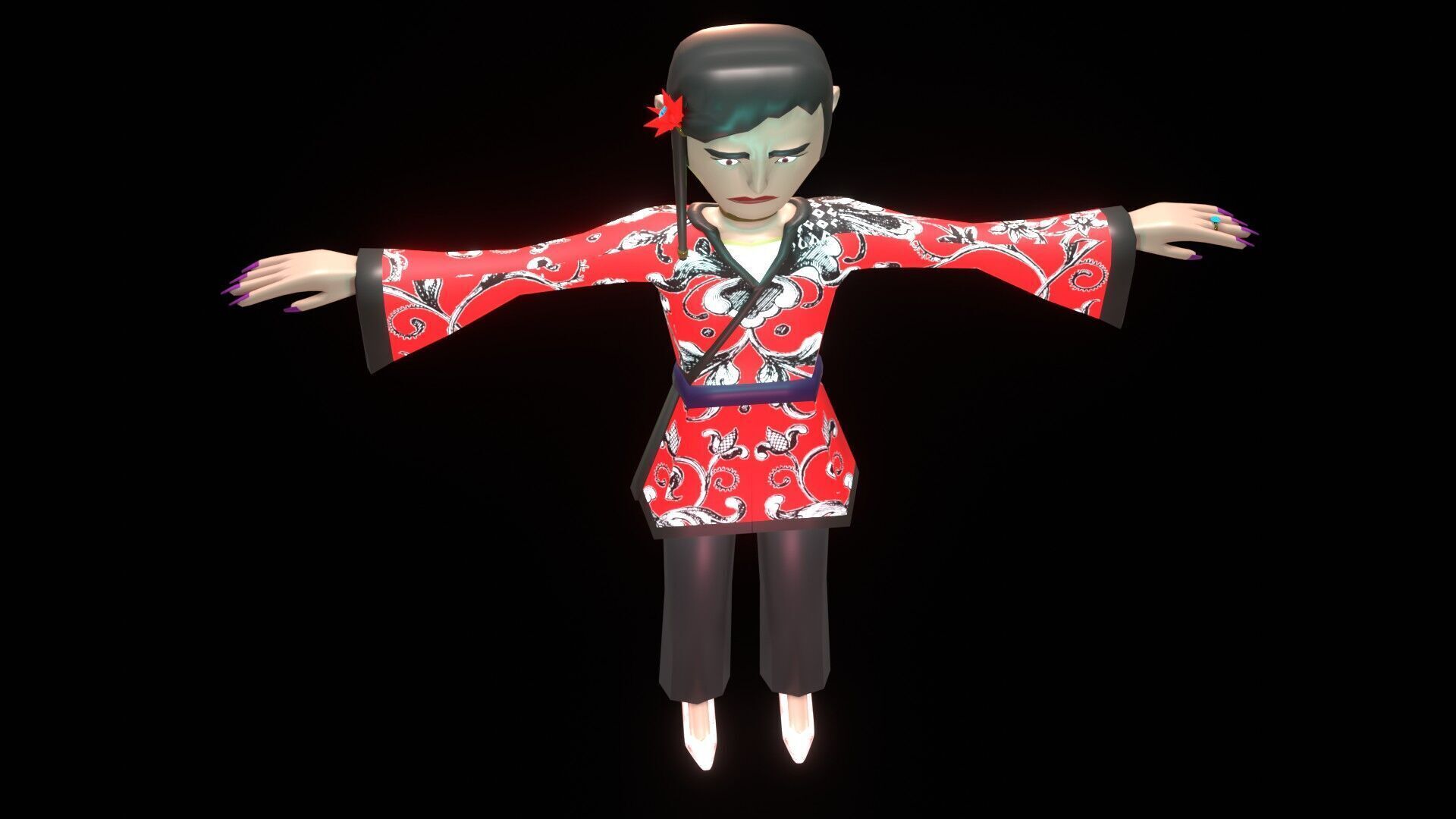female Chinese low poly cartoon character Low-poly 3D model_19