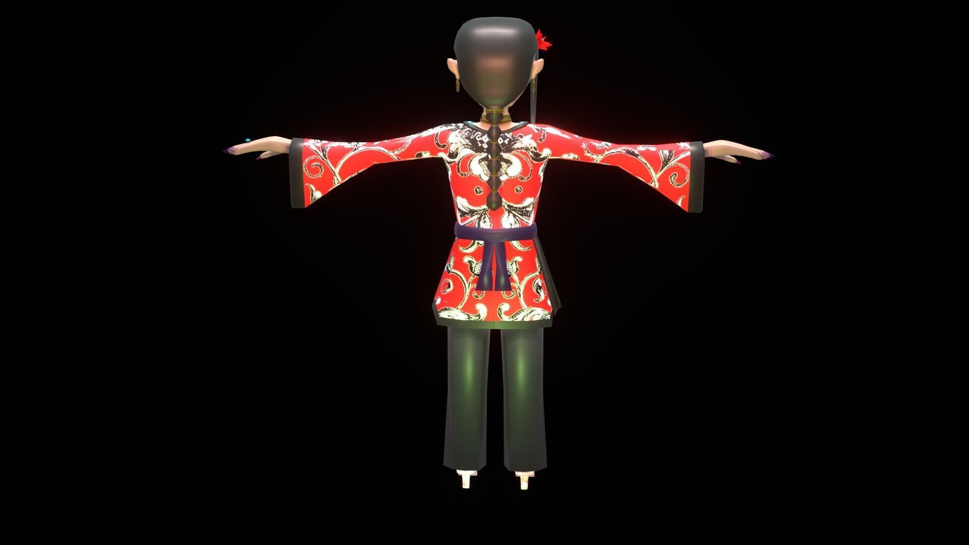 female Chinese low poly cartoon character Low-poly 3D model_4