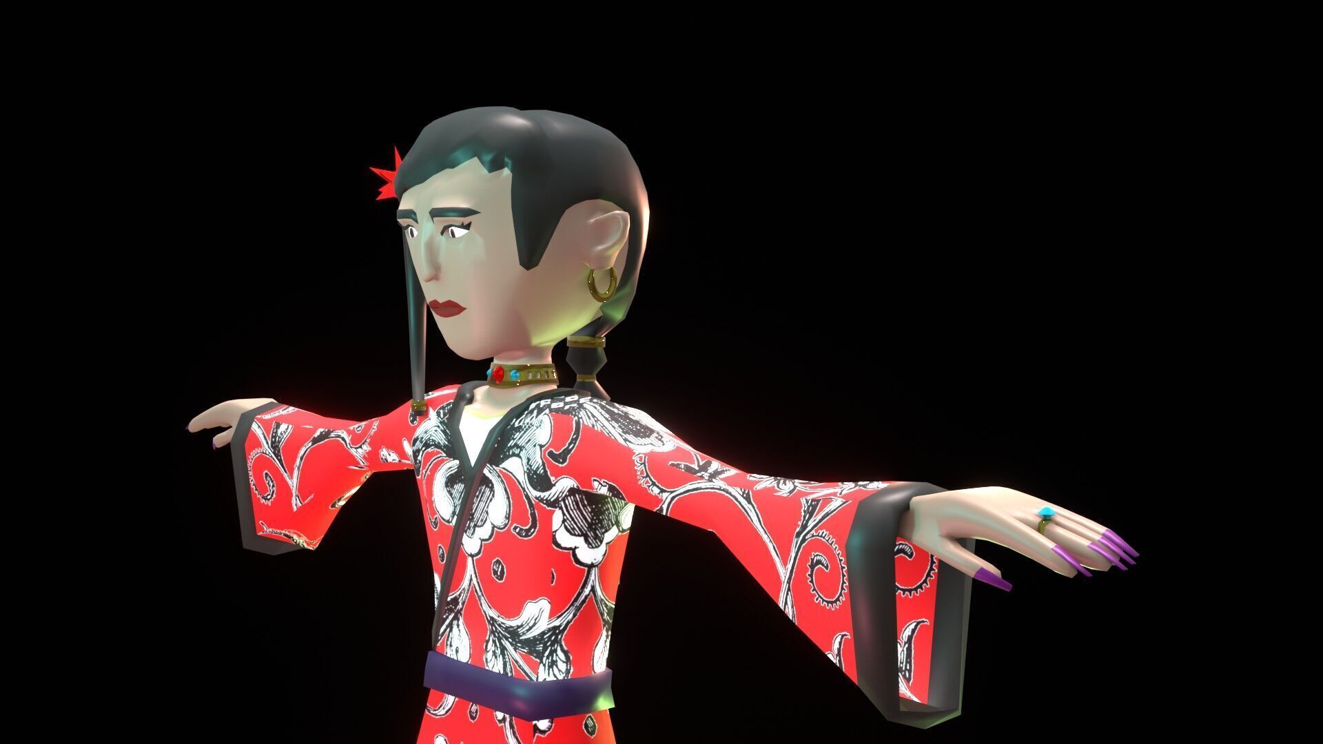 female Chinese low poly cartoon character Low-poly 3D model_7