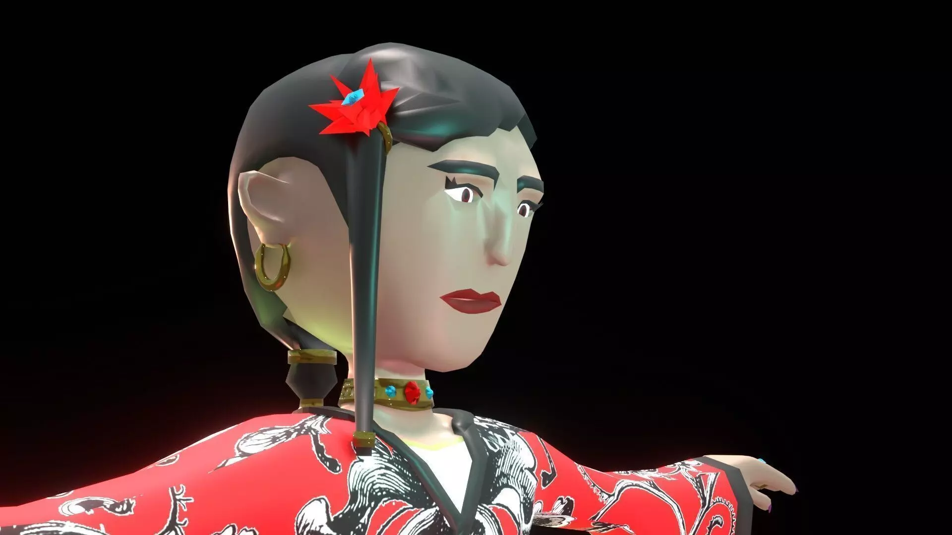 female Chinese low poly cartoon character Low-poly 3D model_0