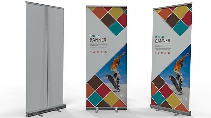 Roll-up graphic banner 80x200 3D model