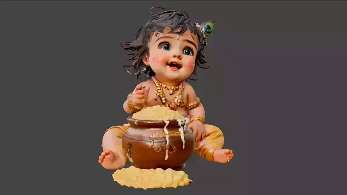 Baby Krishna with Butter Pot  3D Model for 3D Printing