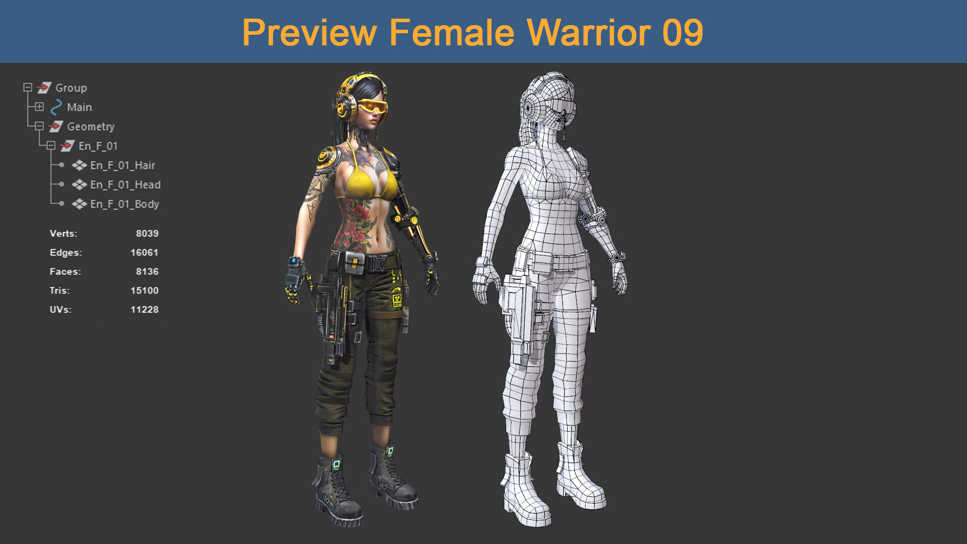 Character Female Warriors 09 - Ready for game Low-poly 3D model_4