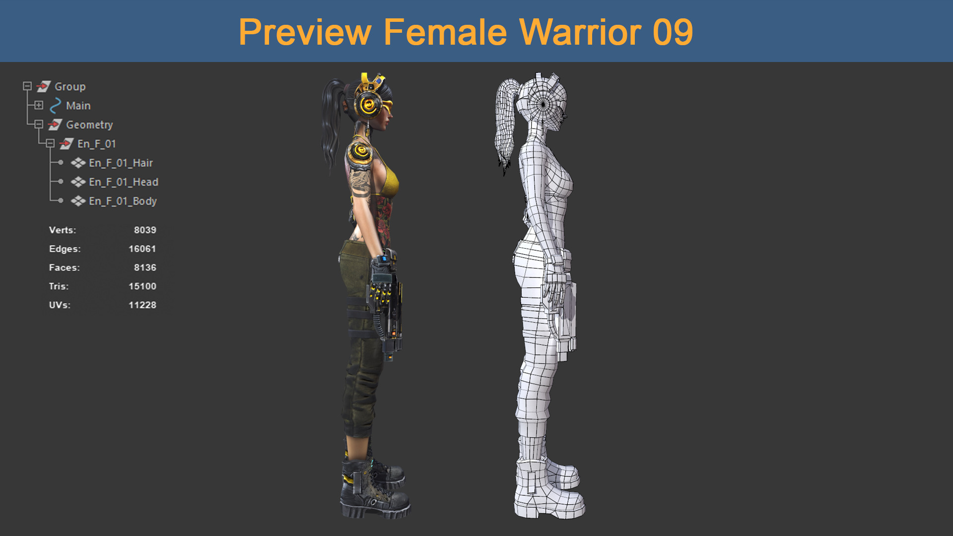 Character Female Warriors 09 - Ready for game Low-poly 3D model_5