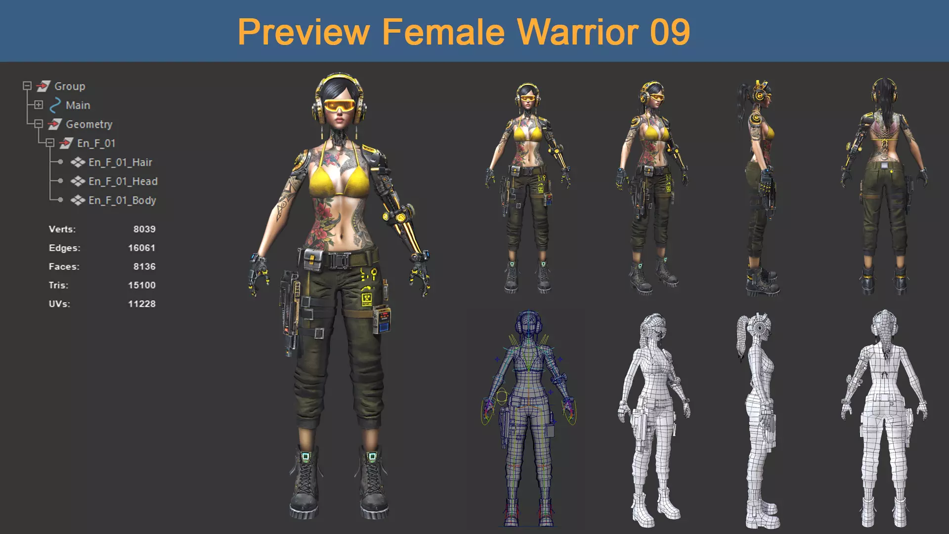 Character Female Warriors 09 - Ready for game Low-poly 3D model_0