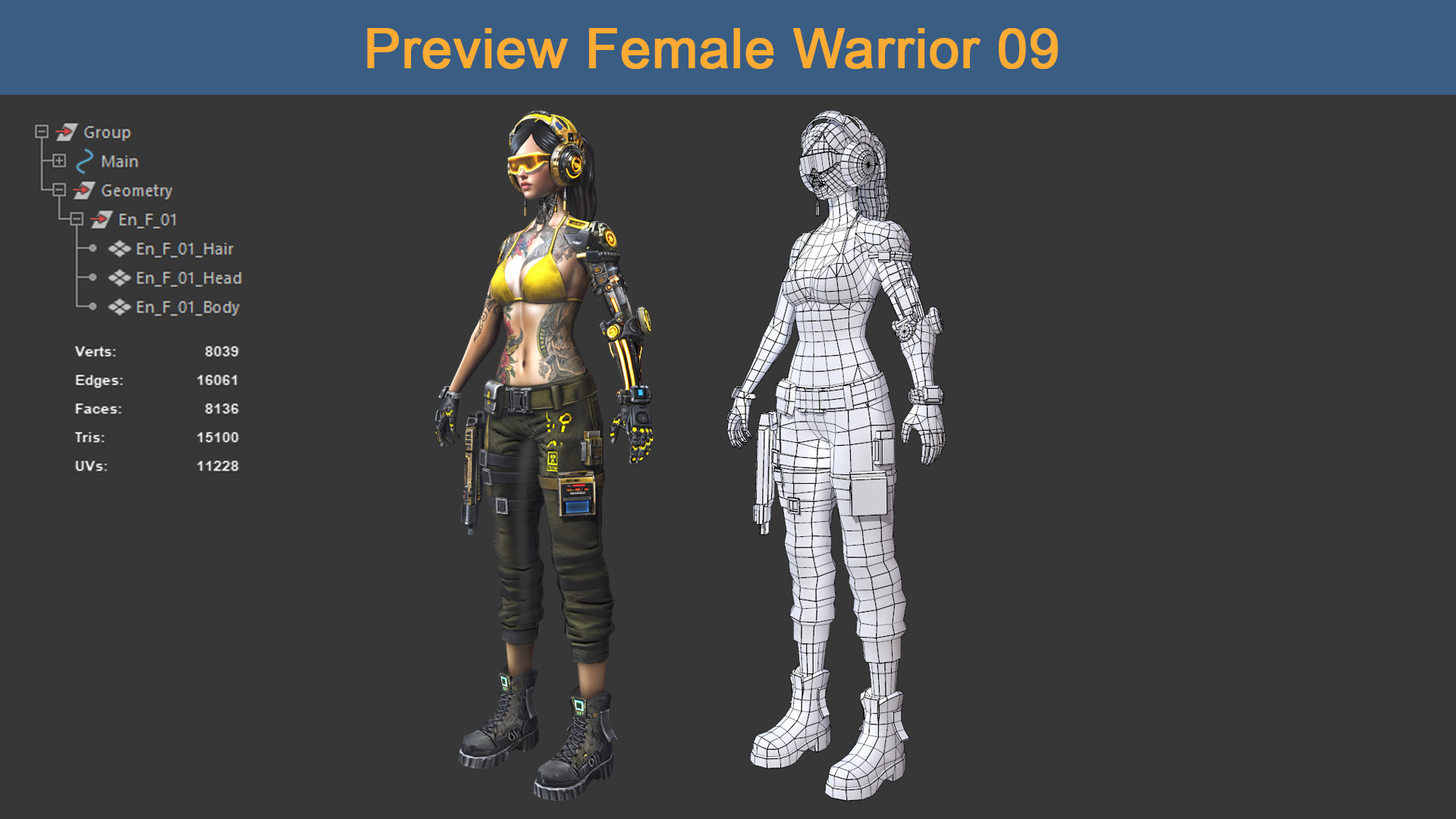 Character Female Warriors 09 - Ready for game Low-poly 3D model_7
