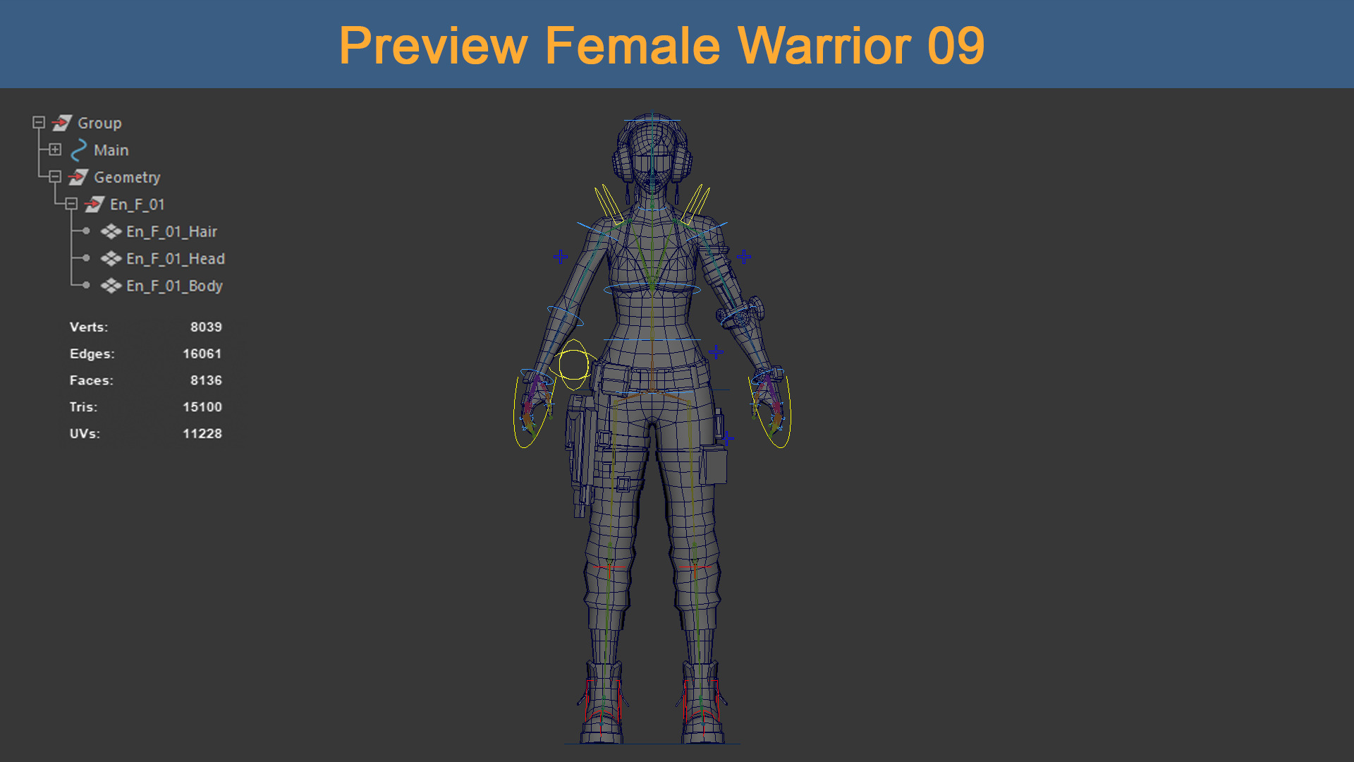 Character Female Warriors 09 - Ready for game Low-poly 3D model_2