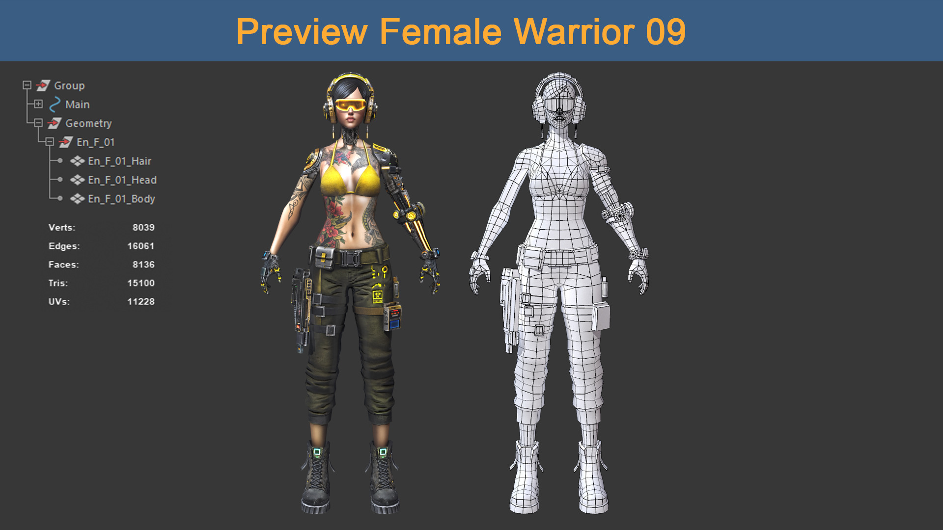 Character Female Warriors 09 - Ready for game Low-poly 3D model_3
