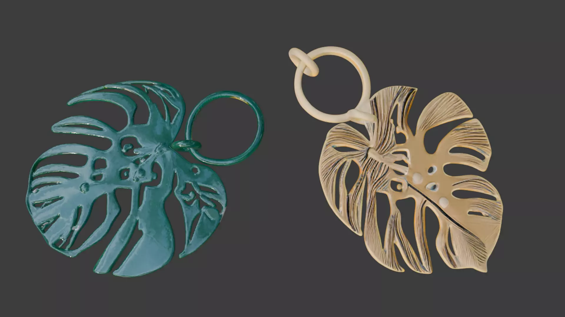 Monstera Leaf Keychain 3D Printable Model Set of 2 Styles 3D print model_0