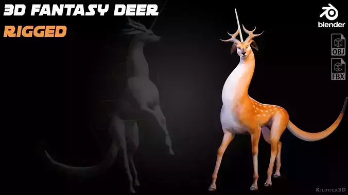 Unicorn Deer - Fantasy Creature 3D Model for Blender