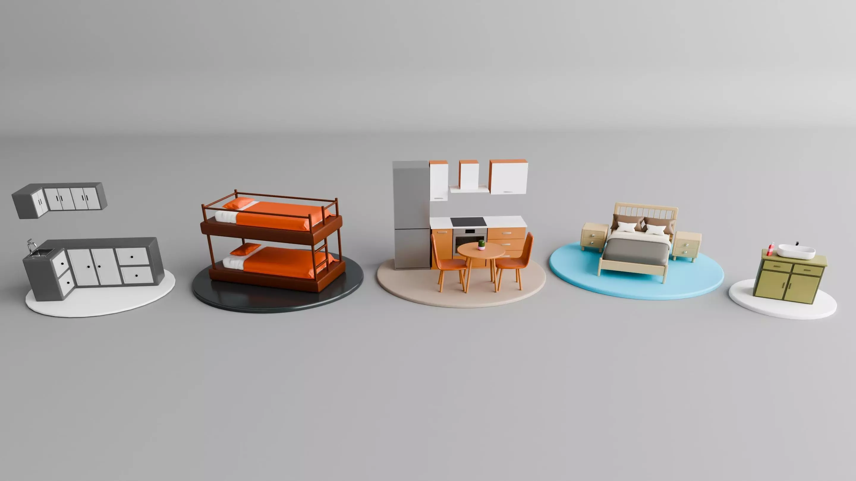 Stylized 3D Furniture Set for Interior Design Free low-poly 3D model